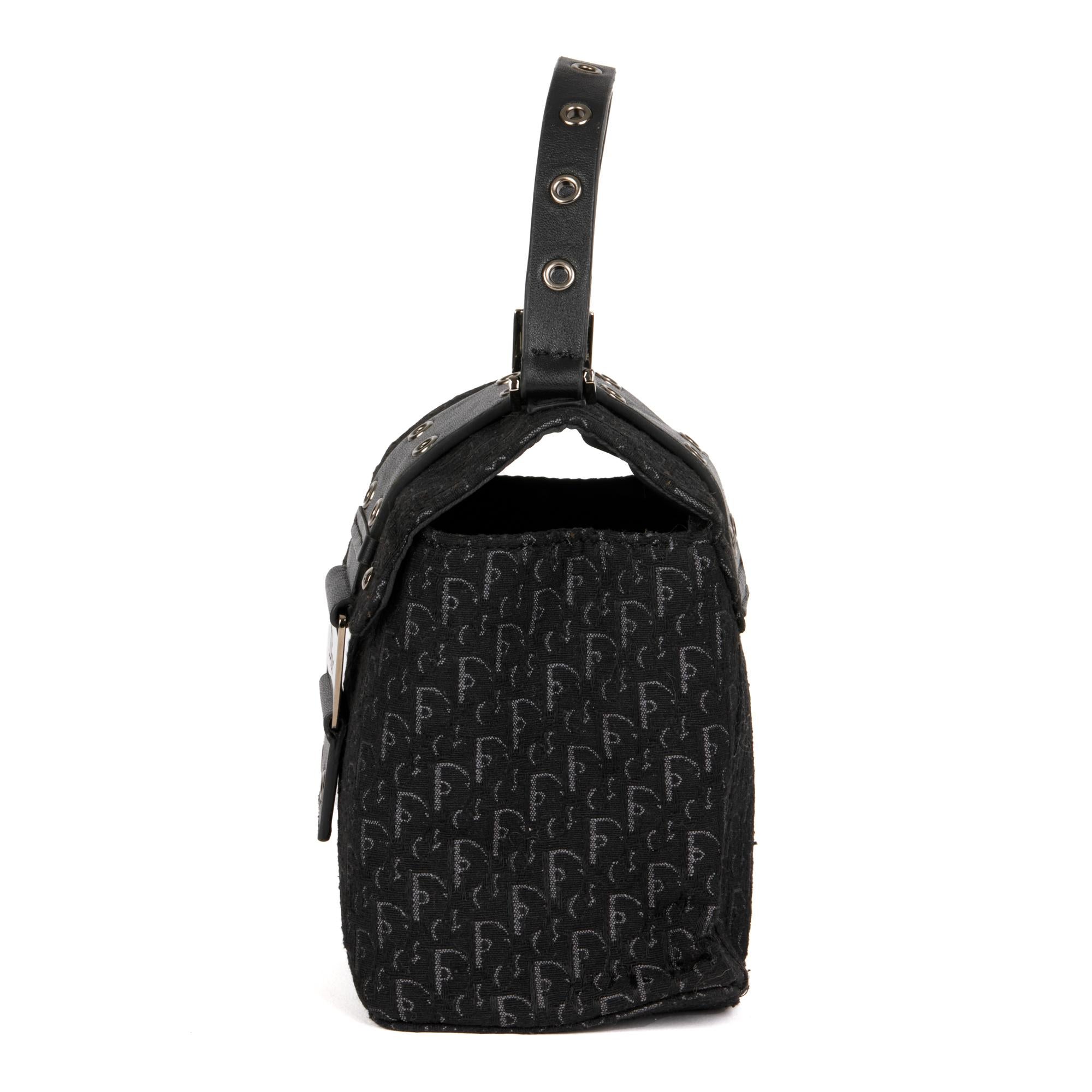 Women's CHRISTIAN DIOR Black Monogram Canvas & Calfskin Leather Top Handle Box Bag For Sale