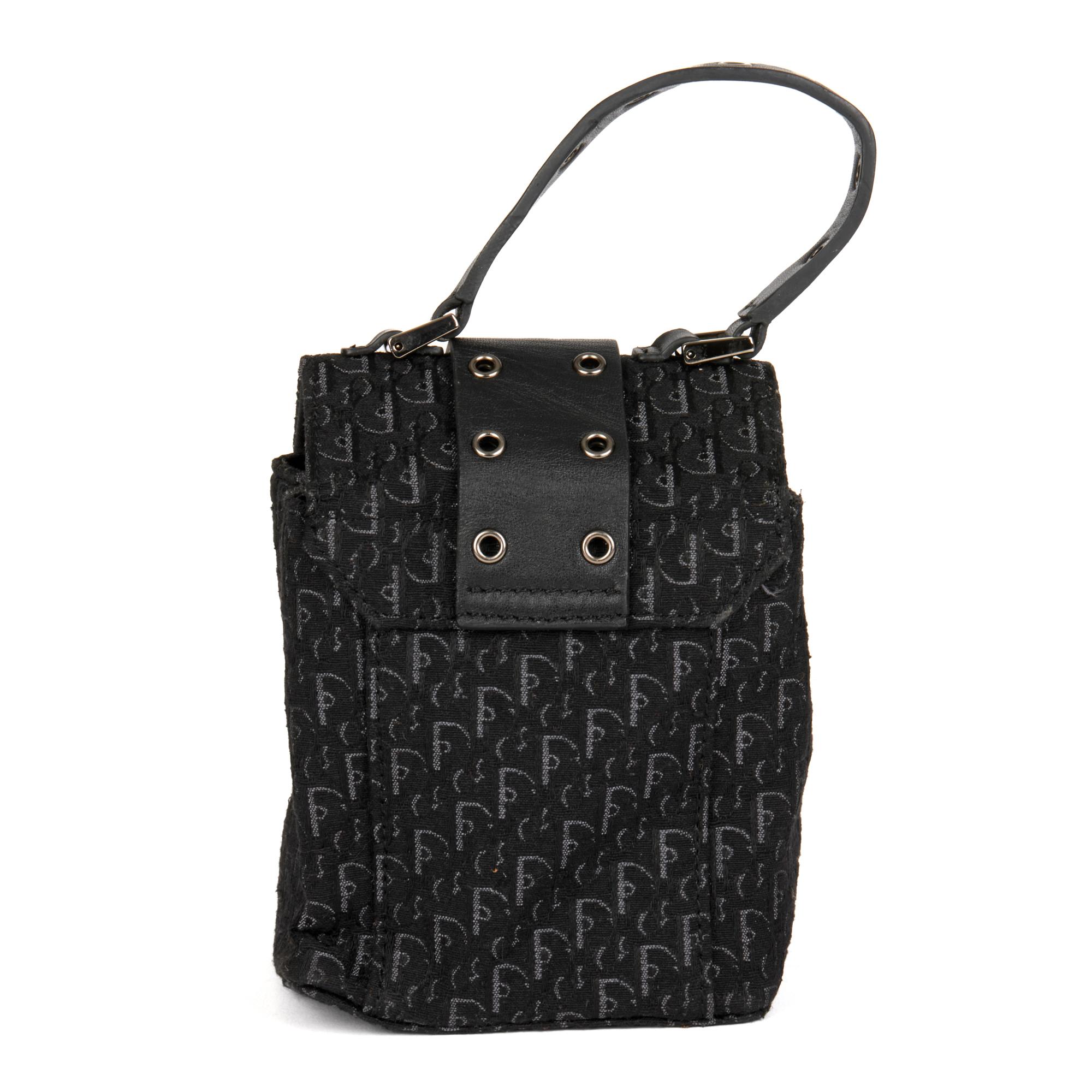 CHRISTIAN DIOR Black Monogram Canvas & Calfskin Leather Top Handle Box Bag For Sale 1