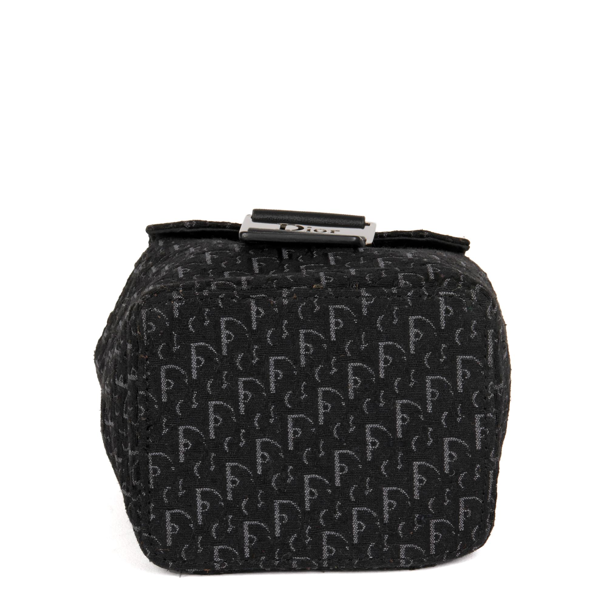 CHRISTIAN DIOR Black Monogram Canvas & Calfskin Leather Top Handle Box Bag For Sale 2