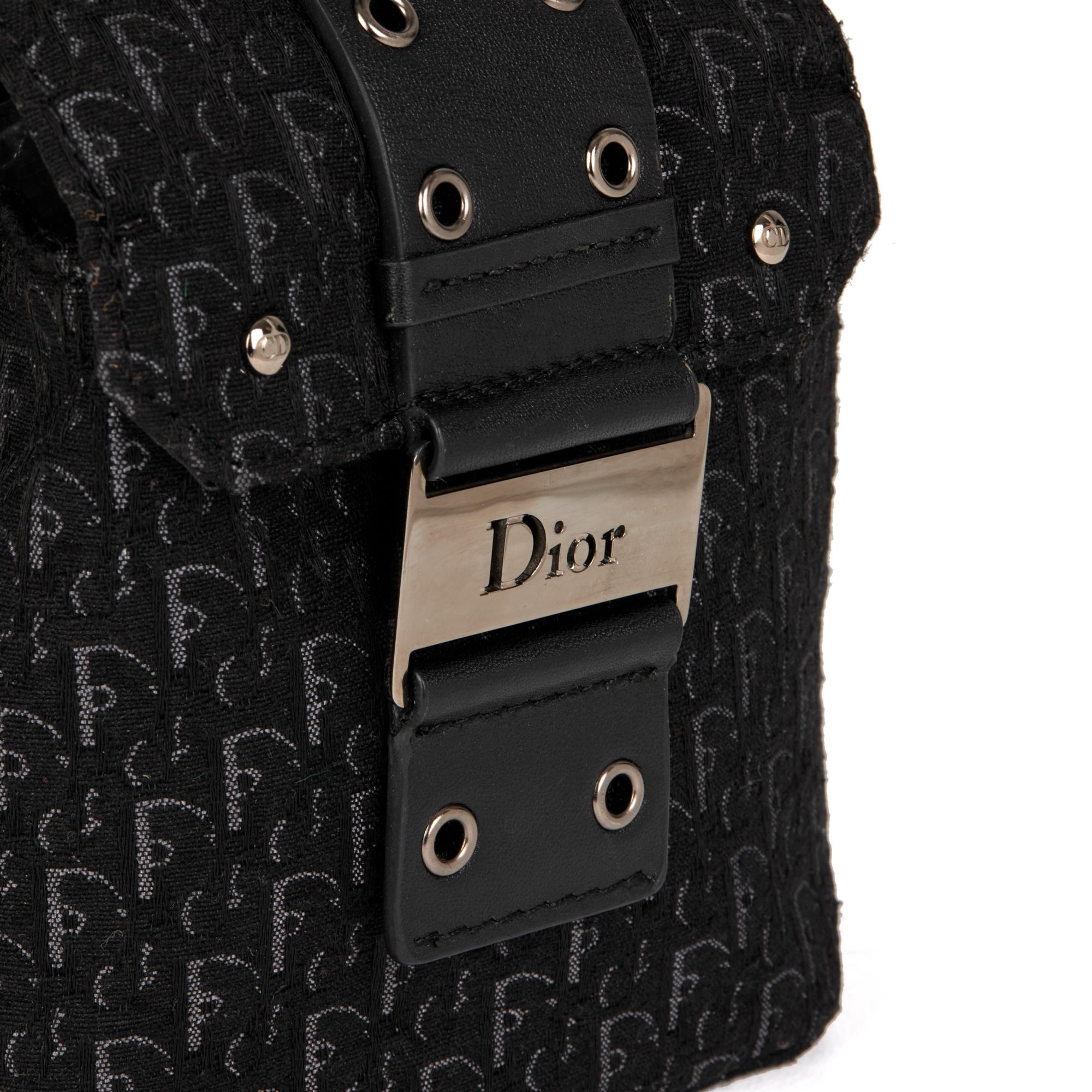 CHRISTIAN DIOR Black Monogram Canvas & Calfskin Leather Top Handle Box Bag For Sale 3