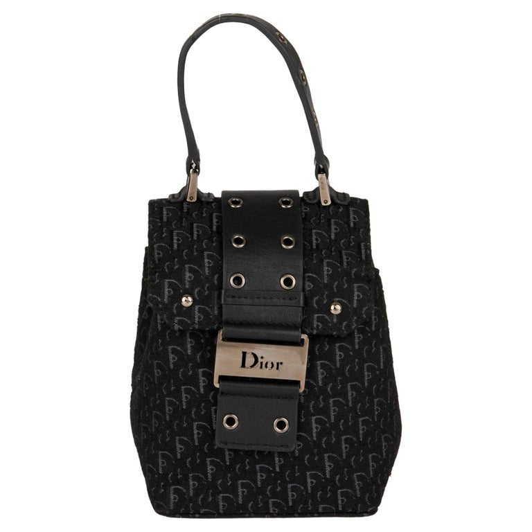 CHRISTIAN DIOR Black Monogram Canvas and Calfskin Leather Top
