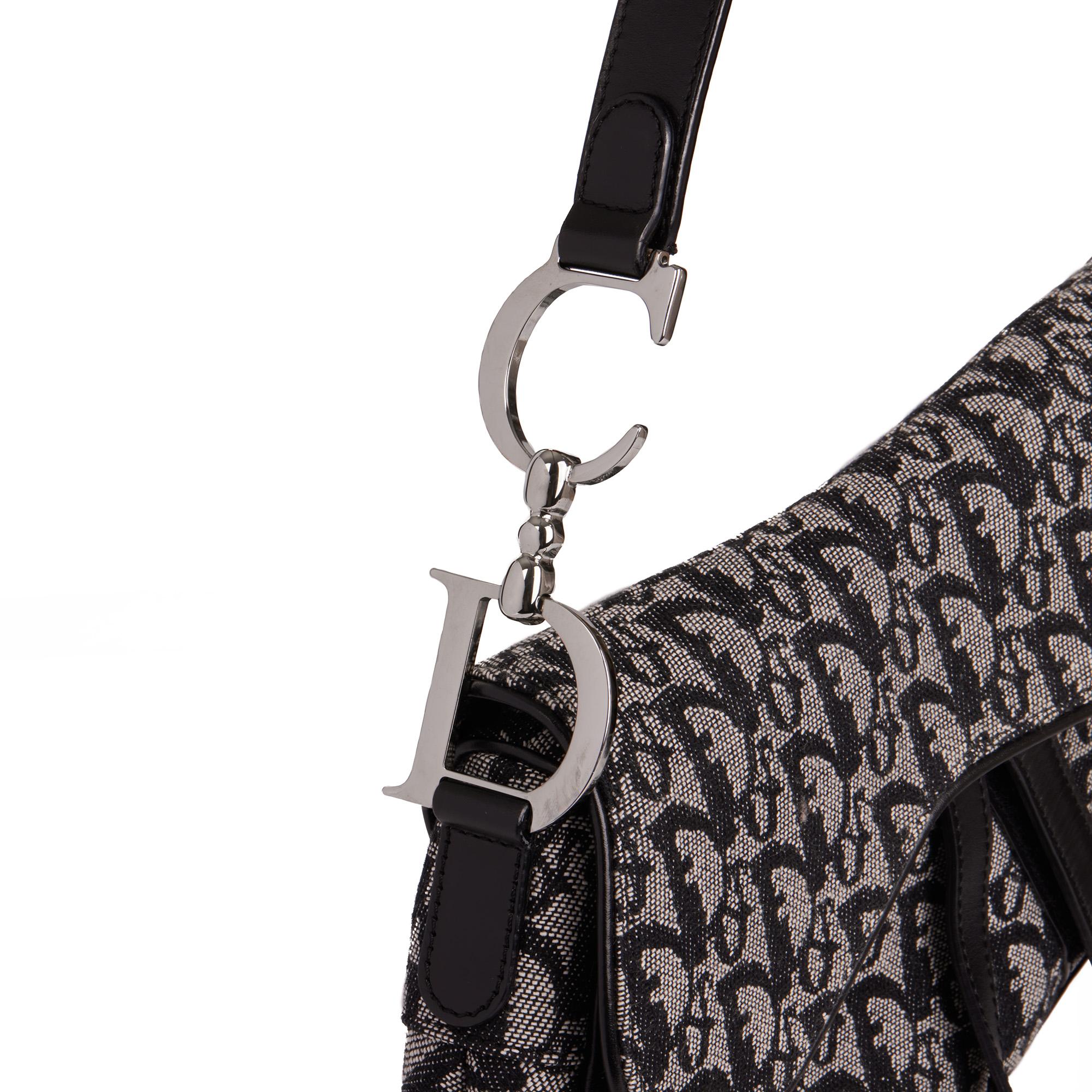Women's Christian Dior Black Monogram Canvas & Calfskin Leather Vintage Saddle Bag