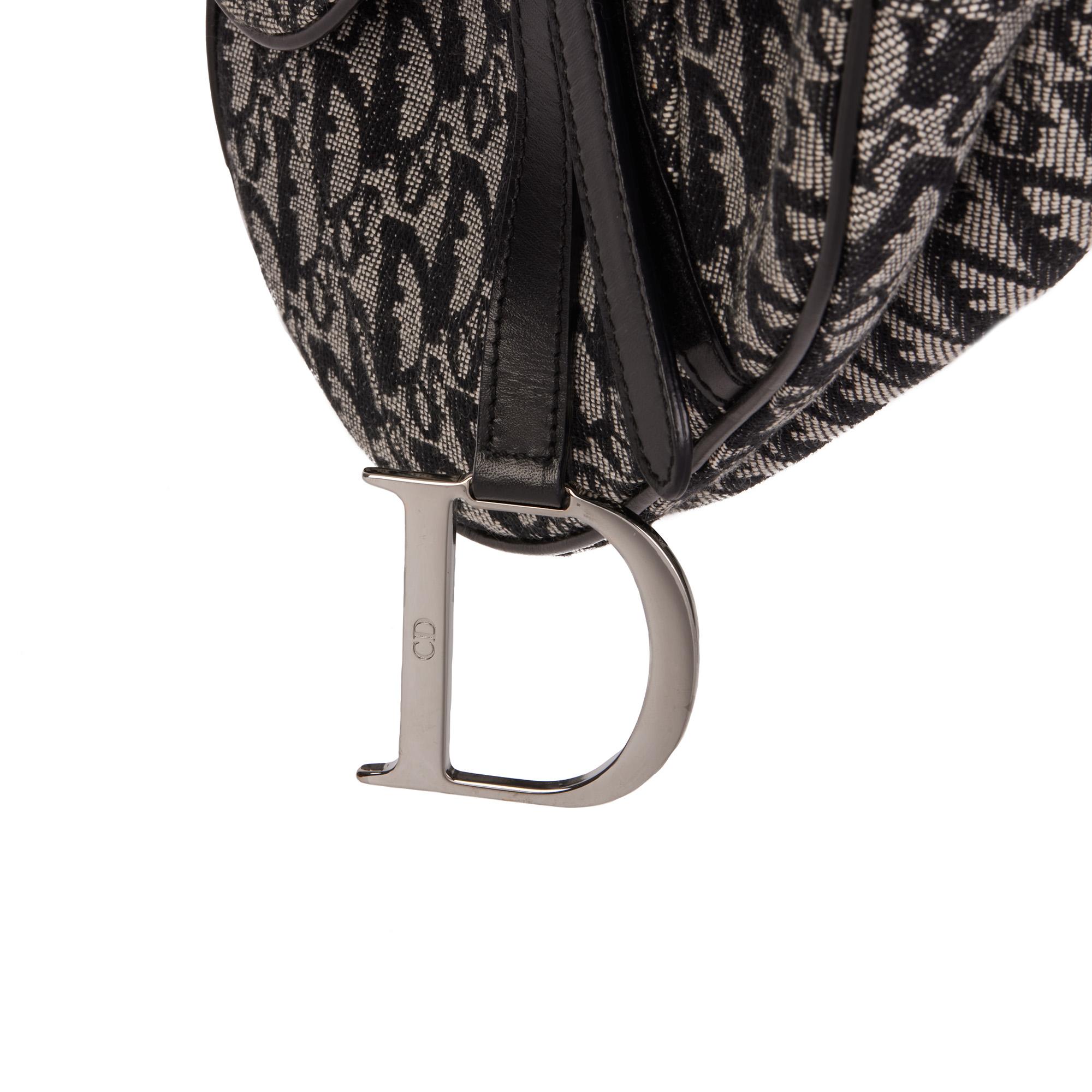 Christian Dior Black Monogram Canvas & Calfskin Leather Vintage Saddle Bag 1