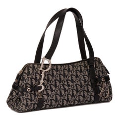 CHRISTIAN DIOR Black Monogram Canvas & Calfskin Leather Vintage Tote
