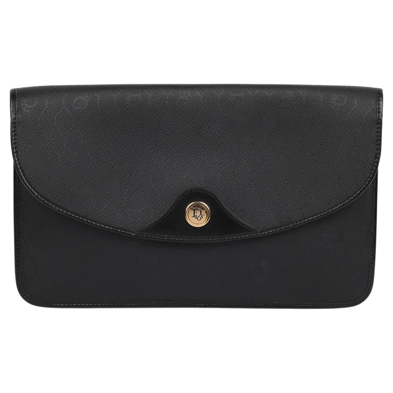 Christian Dior Black Monogram Coated Canvas & Calfskin Leather Vintage Honeycomb For Sale