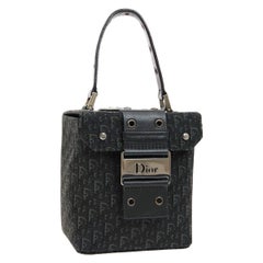 Christian Dior Black Monogram Evening Small Silver Top Handle Satchel Box Bag