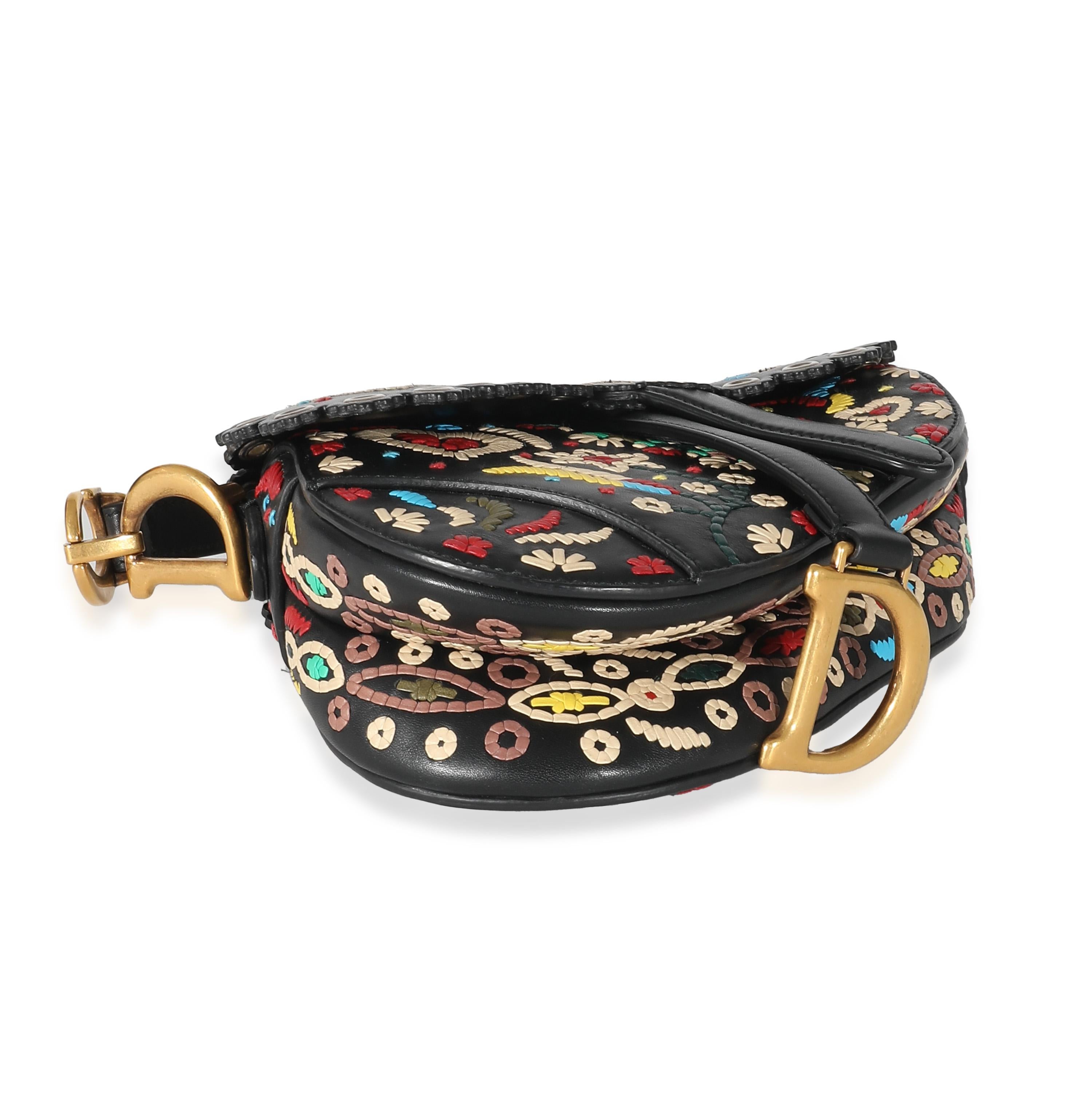 Christian Dior Black Multicolor Embroidered Mini Saddle Bag For Sale at ...