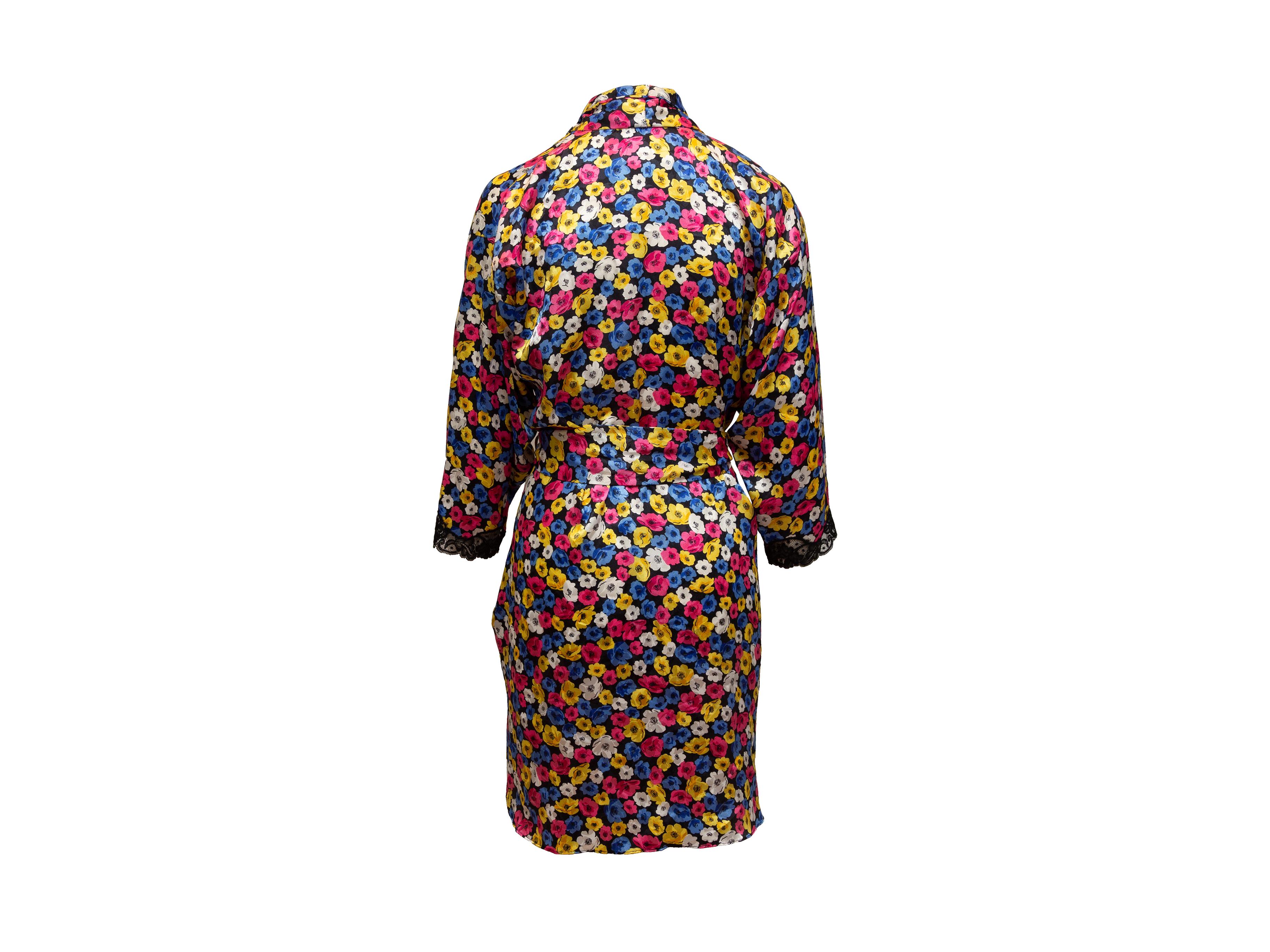 Christian Dior Black & Multicolor Floral Print Robe In Good Condition In New York, NY