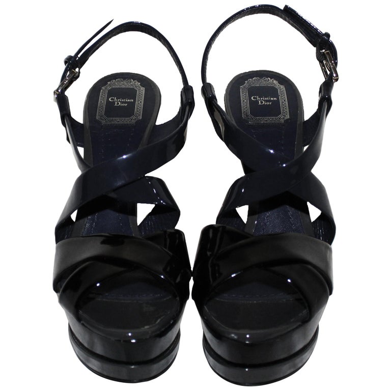 Christian Dior Black and Navy Patent Leather Platform Heels at 1stDibs
