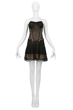 Christian Dior By John Galliano Black & Nude Knit Strapless Dress 2009