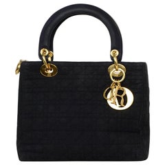 Christian Dior Black Nylon Cannage Quilted Medium Lady Dior Bag