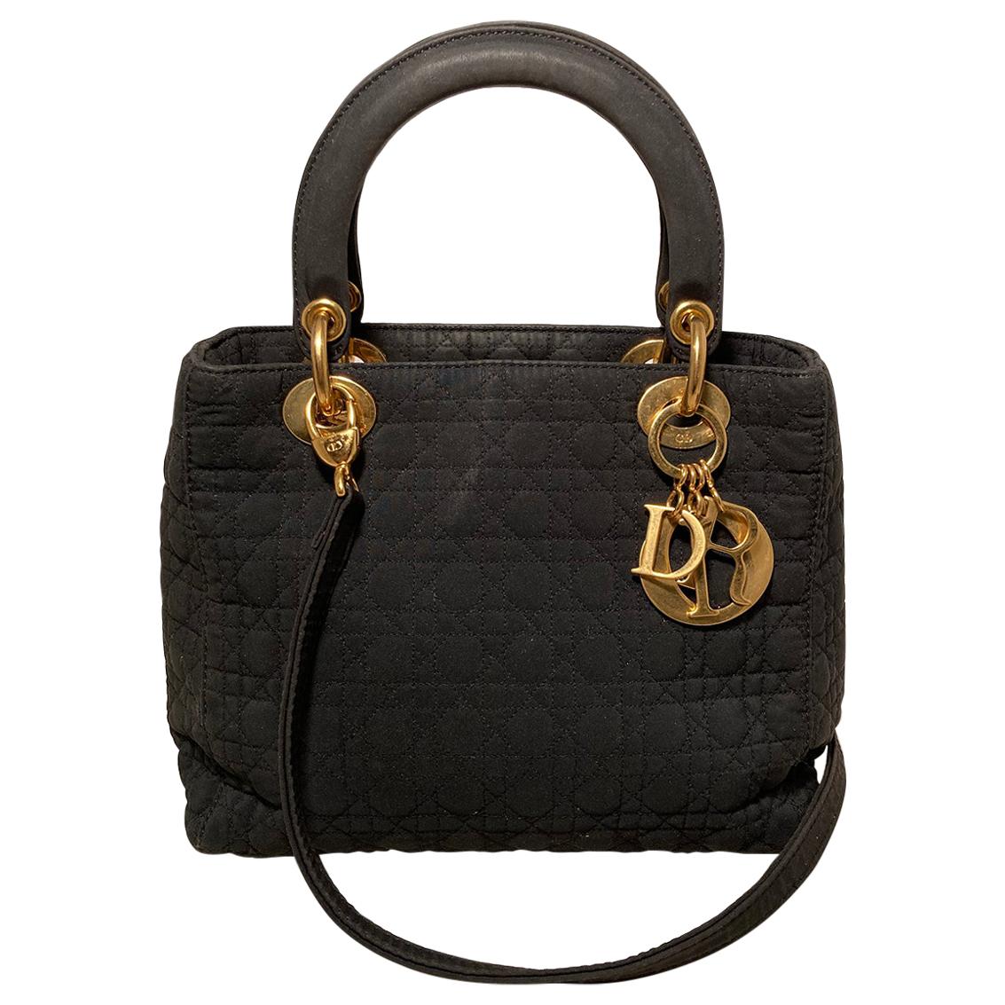 Christian Dior - Sac Lady Di en nylon noir de taille moyenne en vente