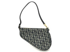 Christian Dior Black Oblique Canvas Leather Pochette Saddle Shoulder Bag