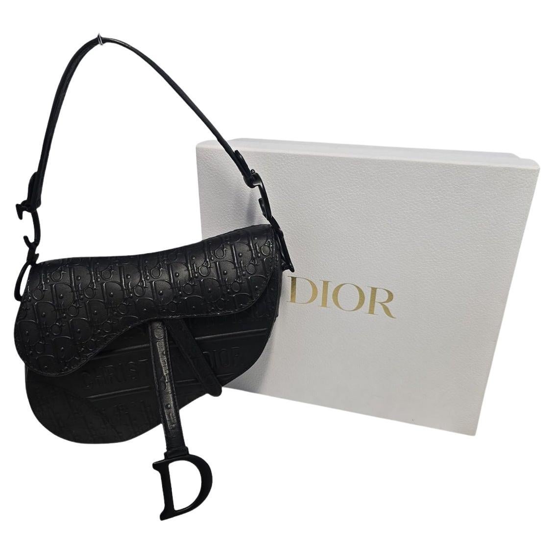 Christian Dior - Sac à main en cuir de veau gaufré Oblique - Noir en vente