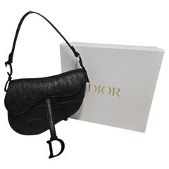 Christian Dior Black Oblique Embossed Calfskin Saddle Bag