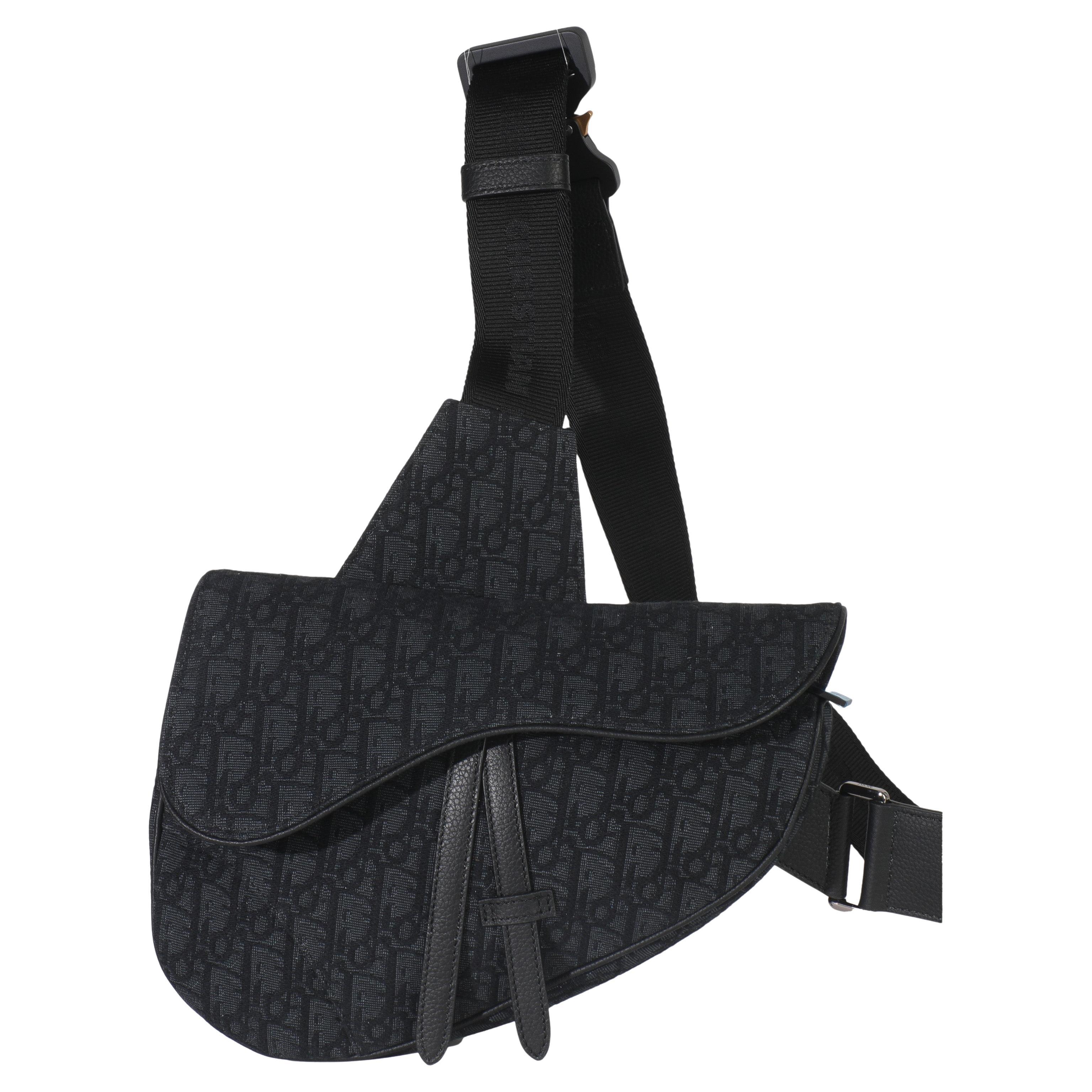Christian Dior Black Oblique Jacquard Canvas Saddle Bag