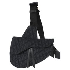 Christian Dior Black Oblique Jacquard Canvas Saddle Bag