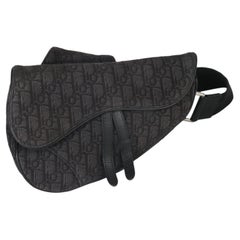 Christian Dior Black Oblique Jacquard Canvas Saddle Bag