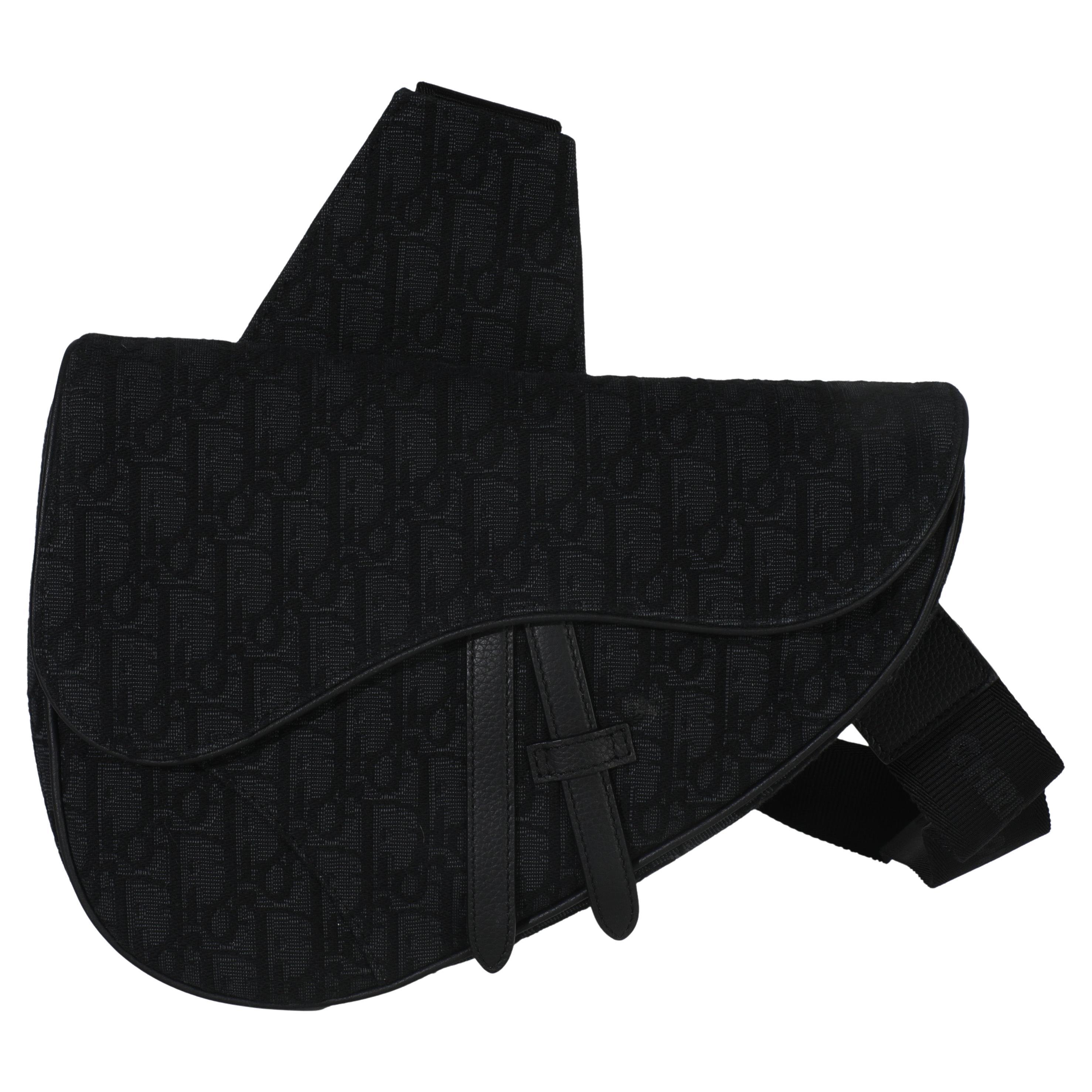 Christian Dior Black Oblique Jacquard Canvas Saddle Crossbody