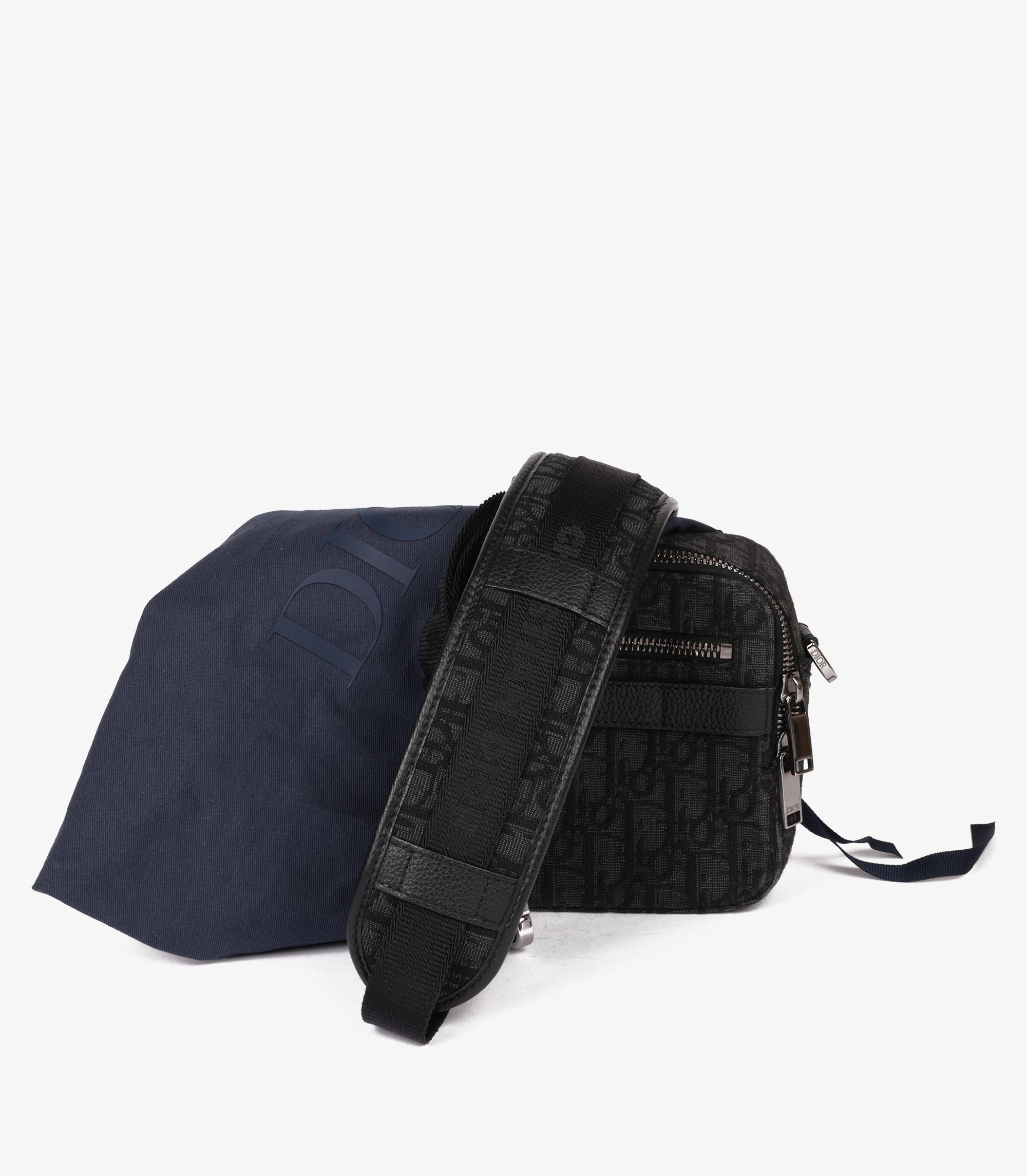 Christian Dior Black Oblique Jacquard & Grained Calfskin Leather Safari Bag  For Sale 6