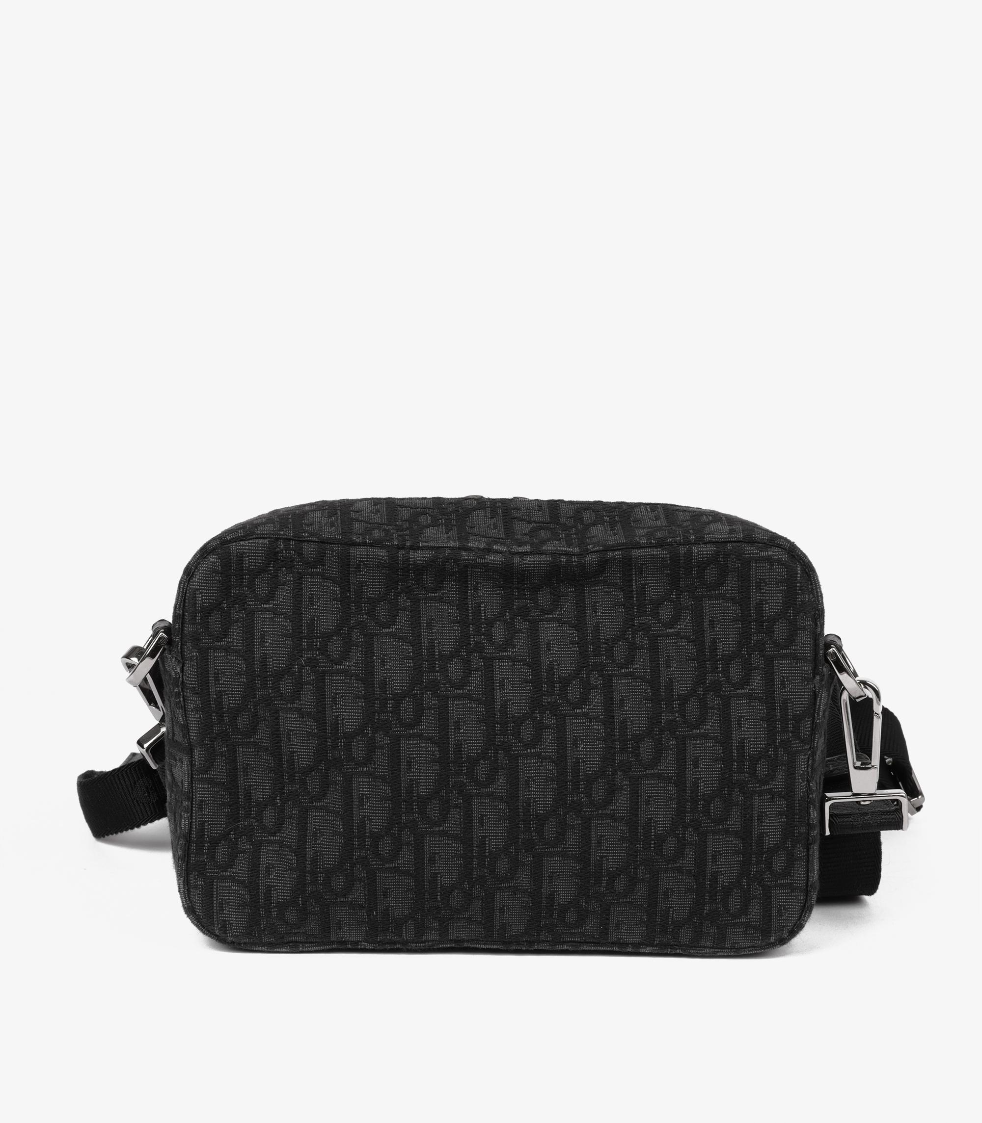 Women's or Men's Christian Dior Black Oblique Jacquard & Grained Calfskin Leather Safari Bag  For Sale