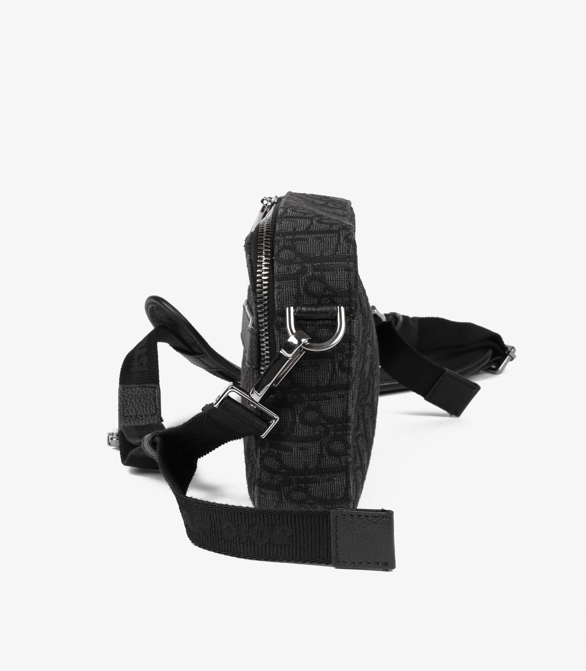 Christian Dior Black Oblique Jacquard & Grained Calfskin Leather Safari Bag  For Sale 1