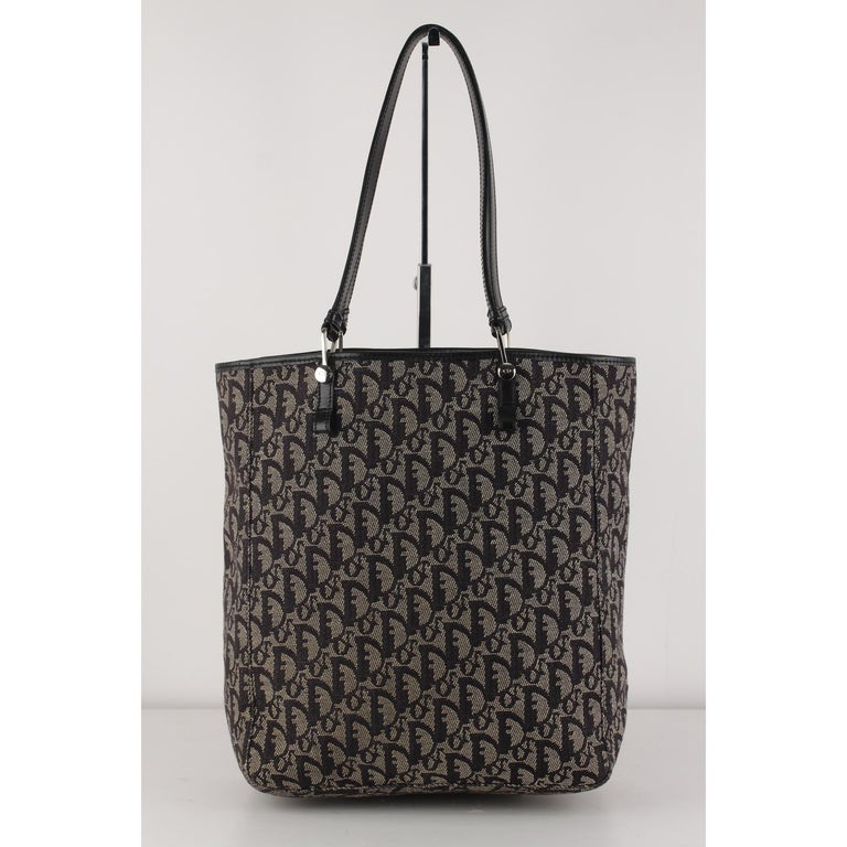 Christian Dior Black Oblique Logo Canvas Tote Shopping Bag For Sale at 1stdibs