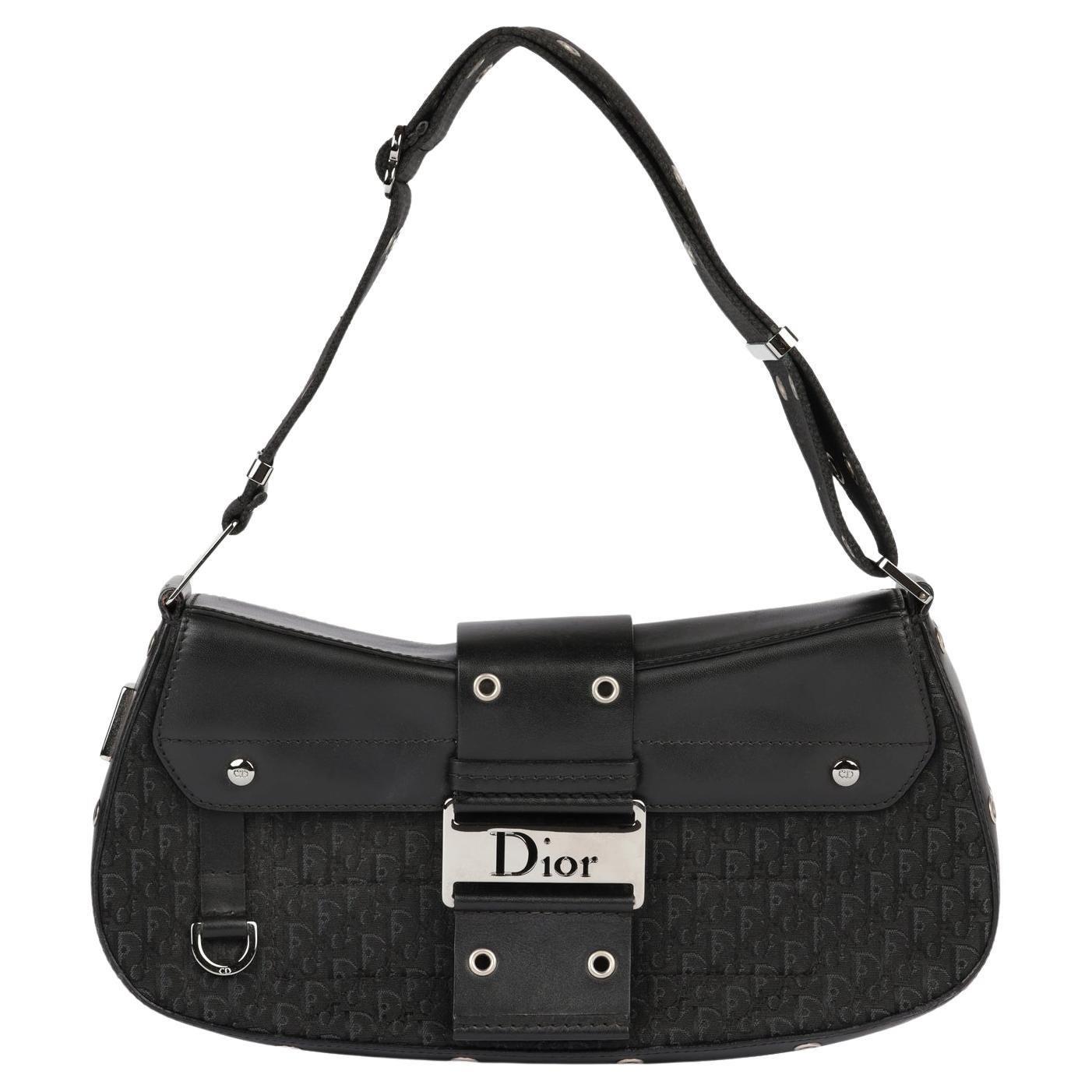 Christian Dior Black Oblique Monogram Canvas 
Calfskin Leather Vintage Columbus