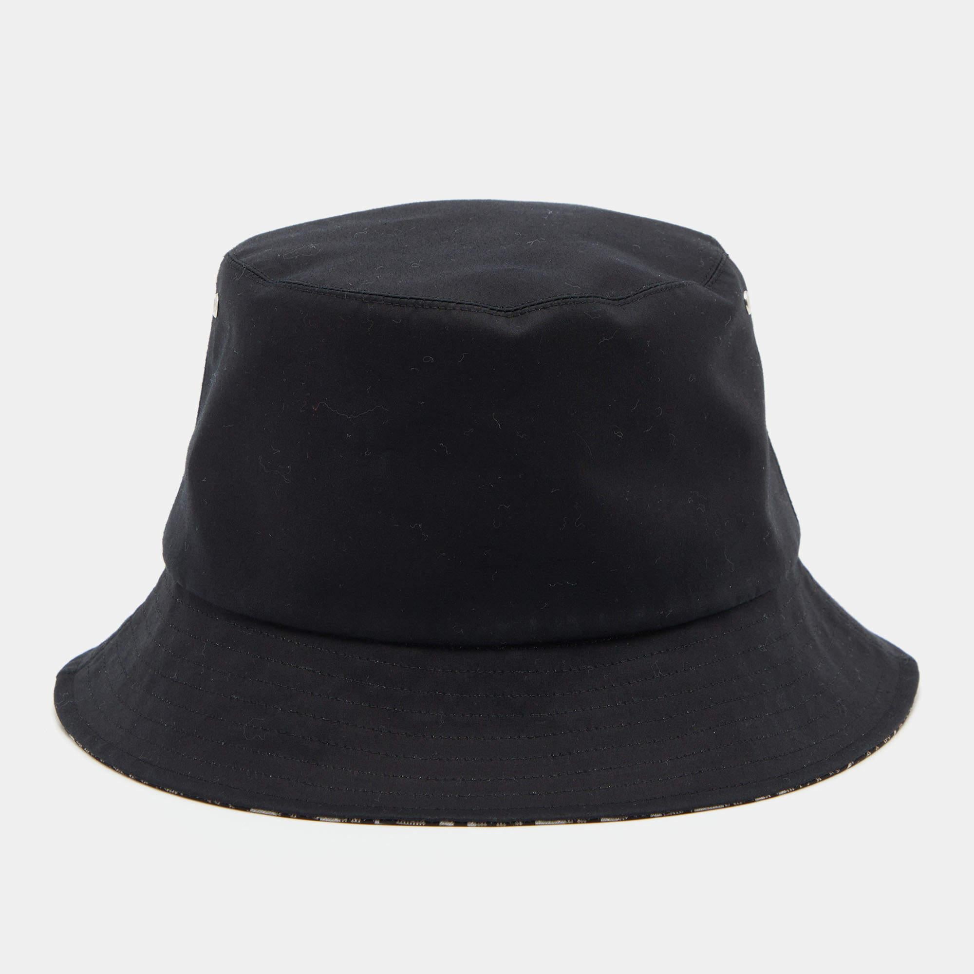 Christian Dior Black Oblique Teddy-D Brim Reversible Bucket Hat 57 In Excellent Condition In Dubai, Al Qouz 2