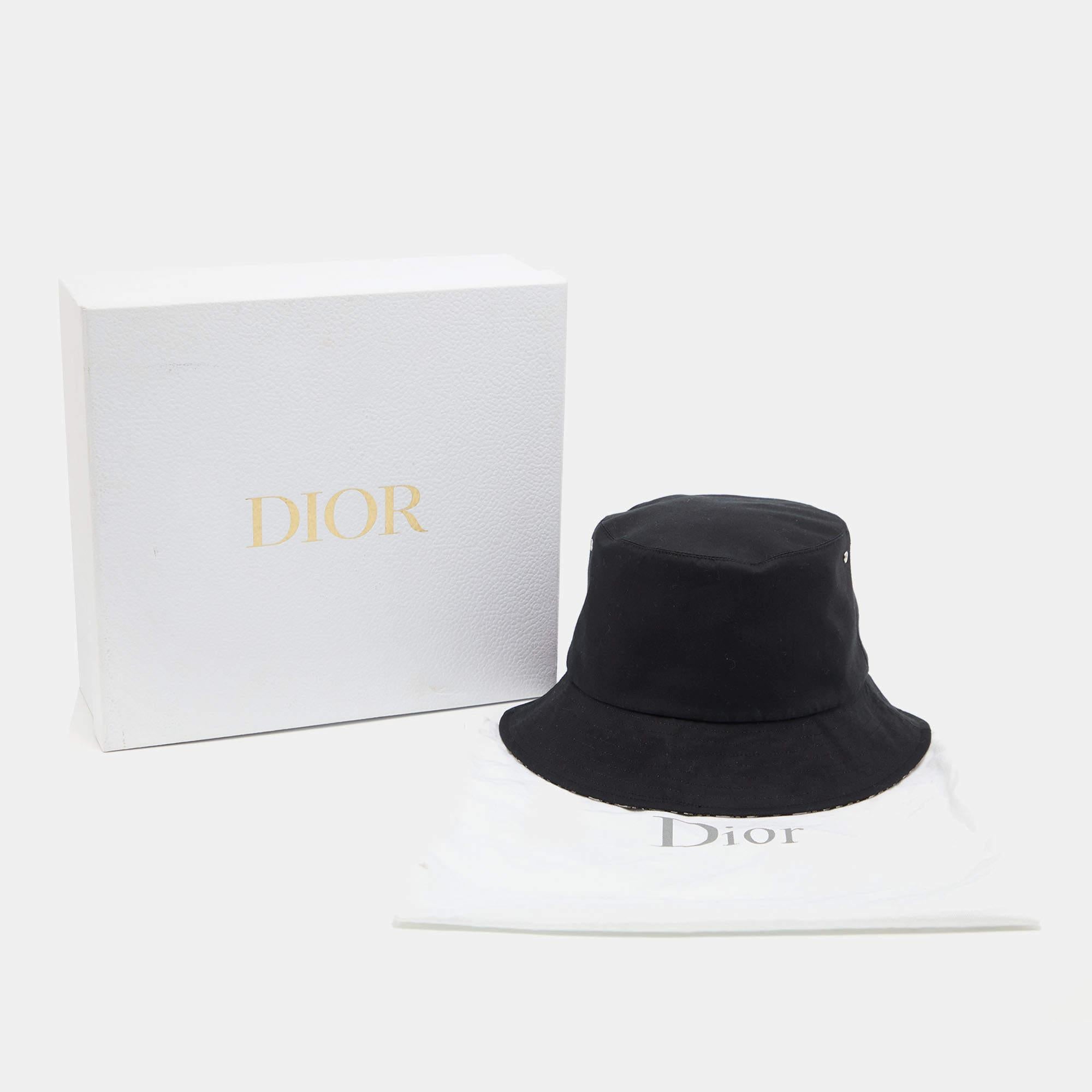 Christian Dior Black Oblique Teddy-D Brim Reversible Bucket Hat 57 4