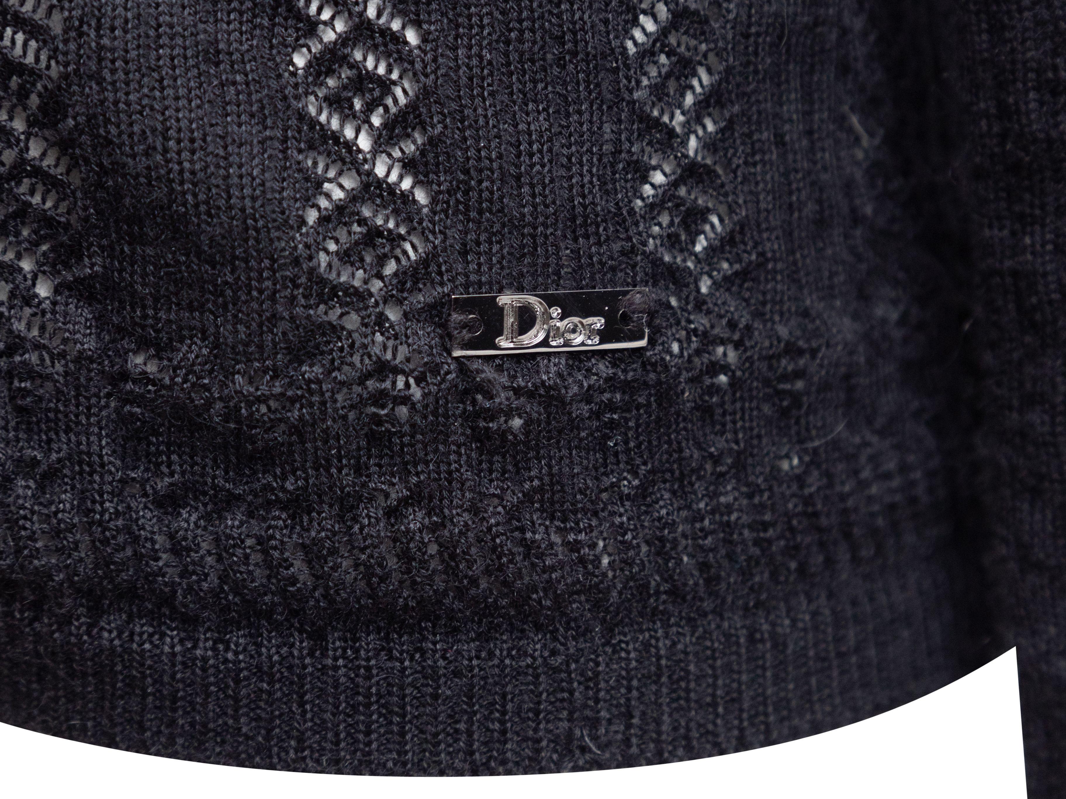 Christian Dior Black Open Knit Plunging Neckline Sweater In Good Condition In New York, NY