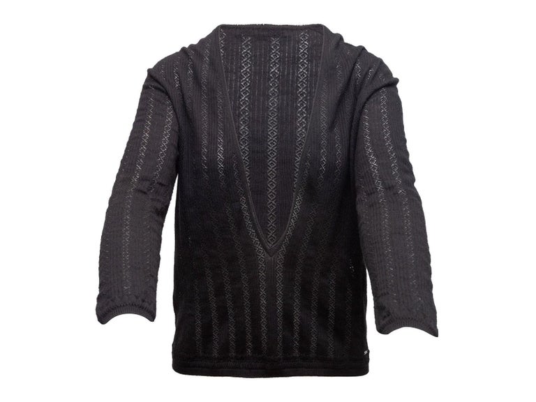 Women's Christian Dior Black Open Knit Plunging Neckline Sweater
