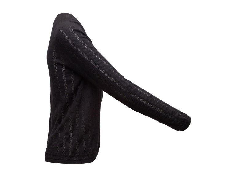 Christian Dior Black Open Knit Plunging Neckline Sweater 1