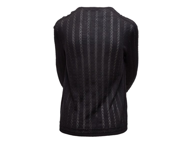 Christian Dior Black Open Knit Plunging Neckline Sweater 2