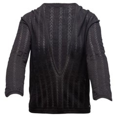 Christian Dior Black Open Knit Plunging Neckline Sweater