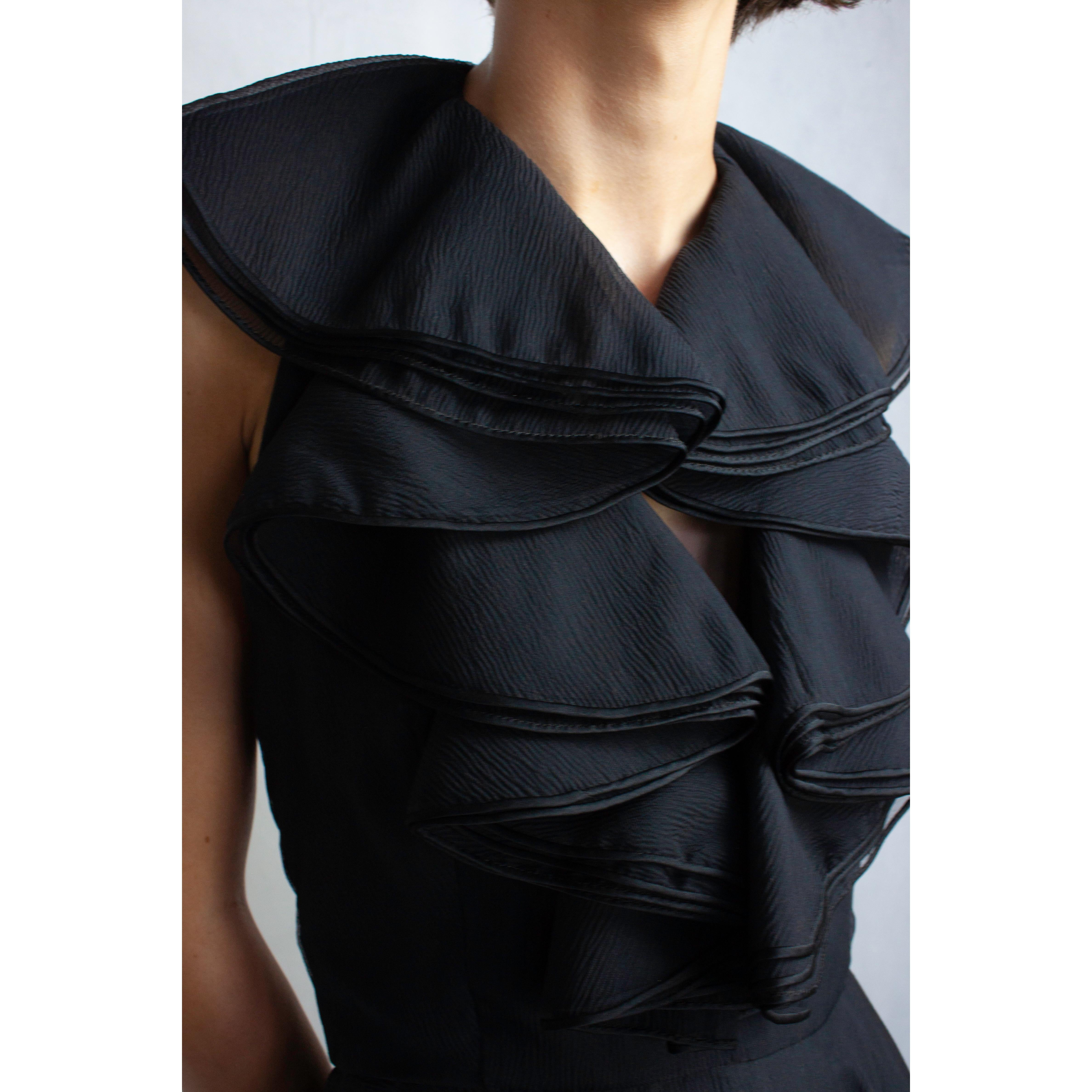 Christian Dior black opened back silk evening dress. circa 1970s  2