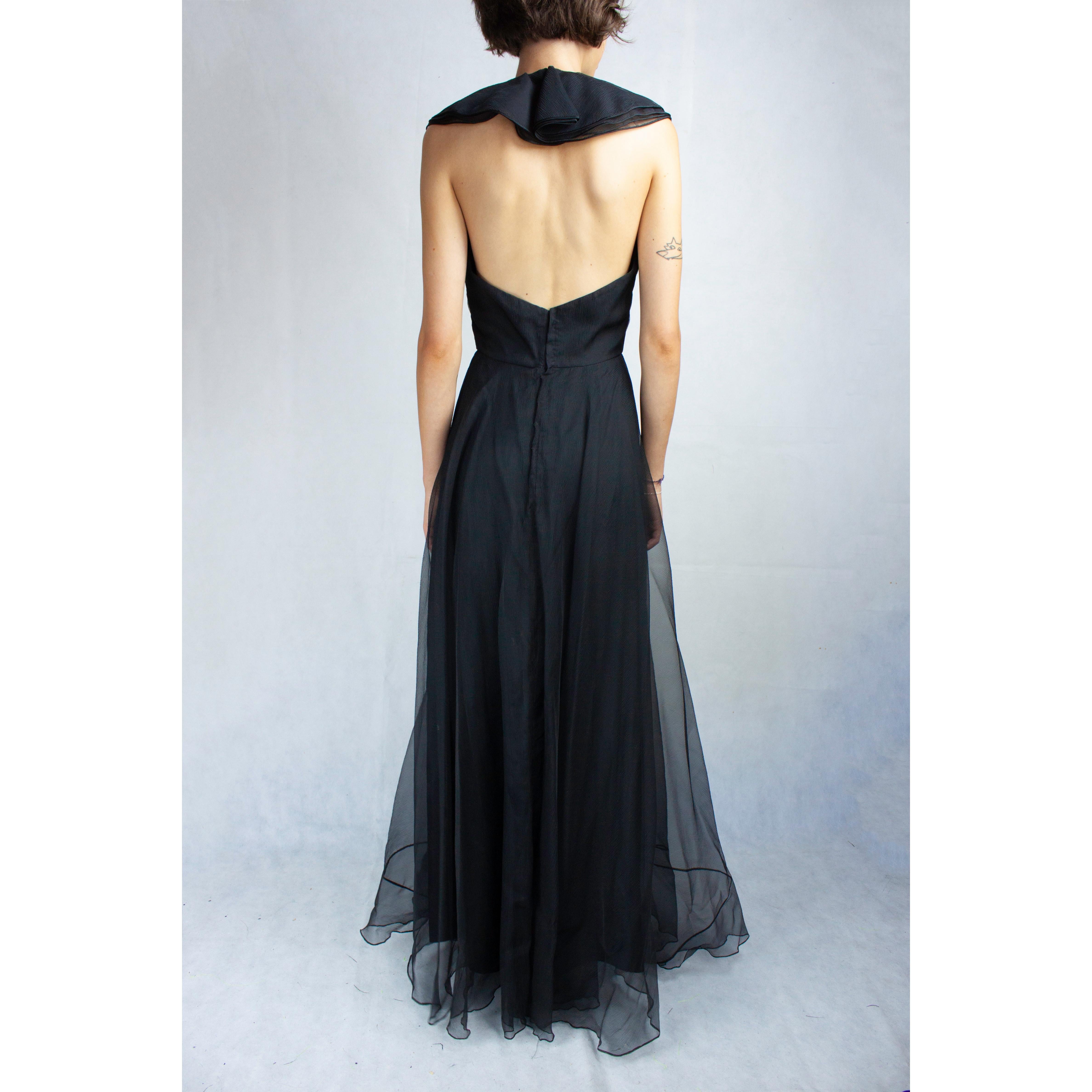 Christian Dior black opened back silk evening dress. circa 1970s  In Excellent Condition In London, GB