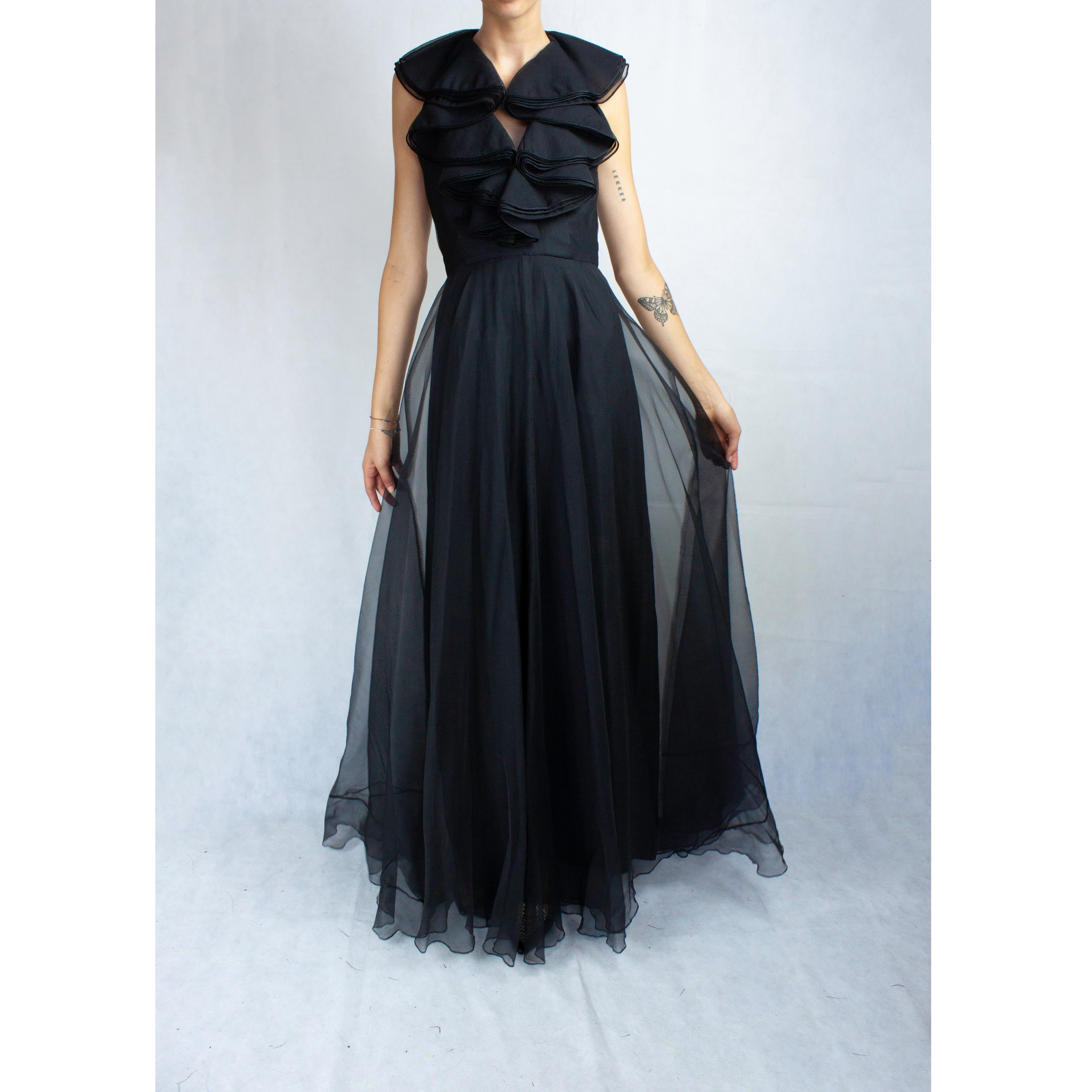 Women's Christian Dior black opened back silk evening dress. circa 1970s 