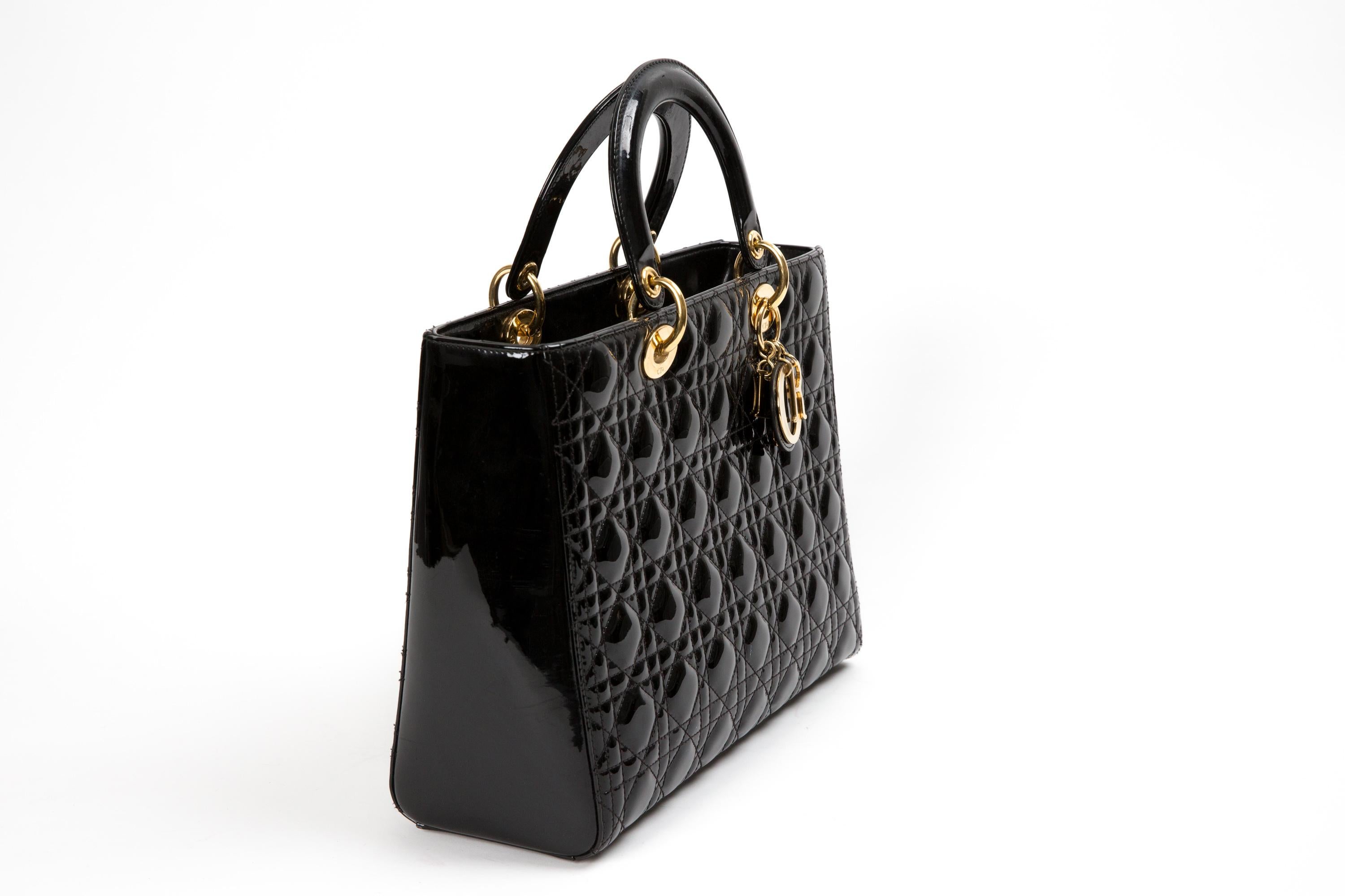Christian Dior Black patent Cannage calfskin leather 