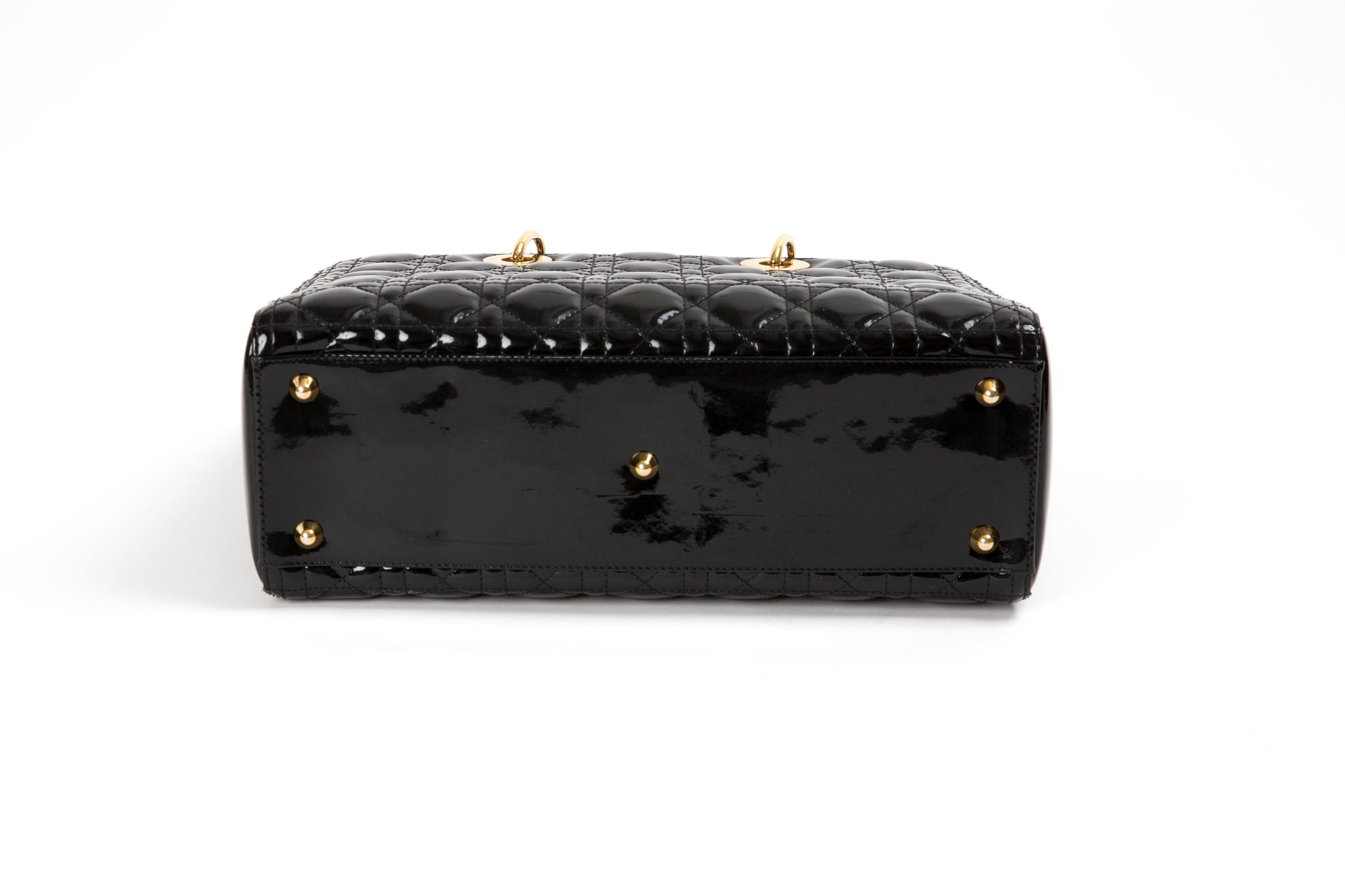 Women's Christian Dior Black Patent Cannage Lady Dior Bag