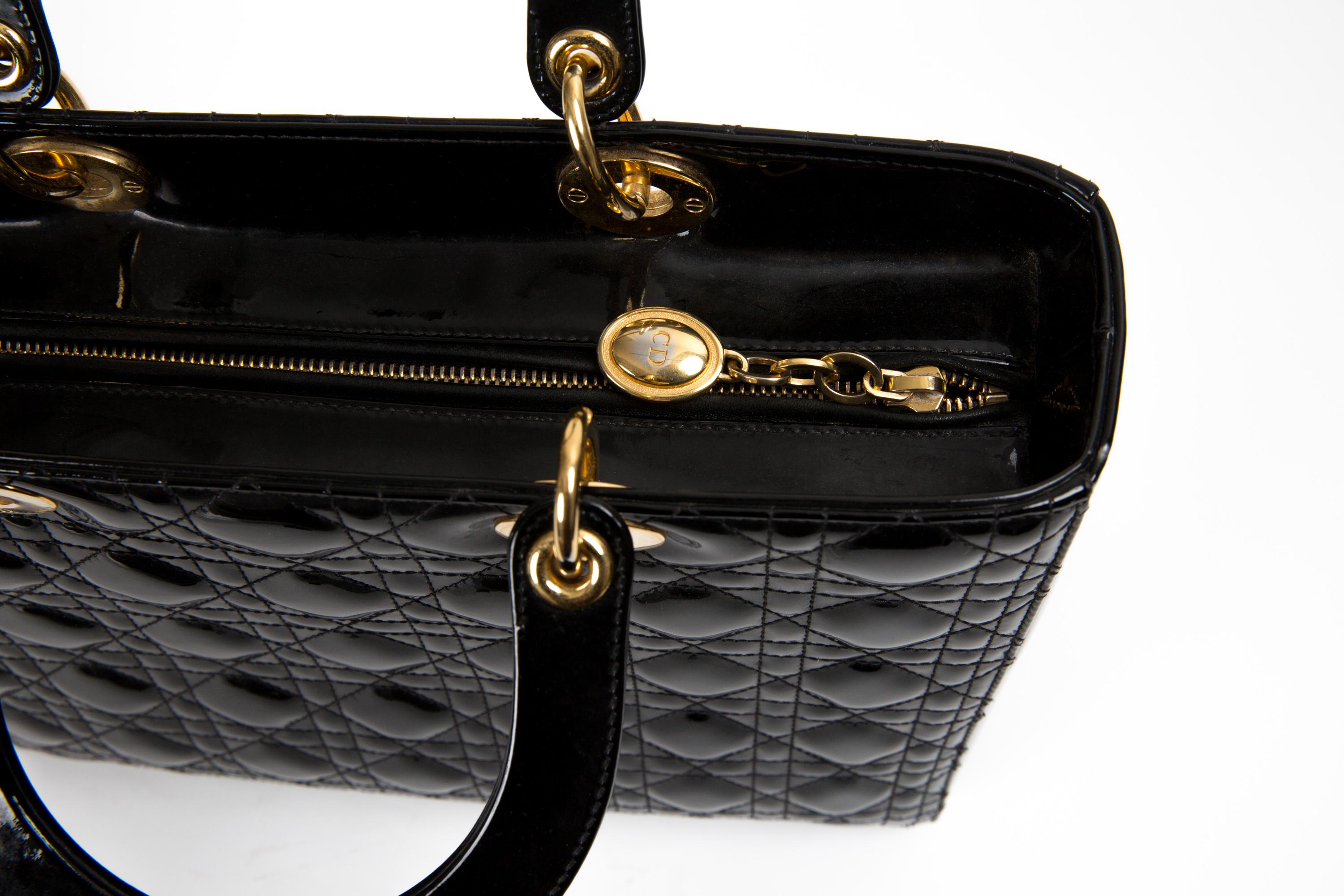 Christian Dior Black Patent Cannage Lady Dior Bag 1