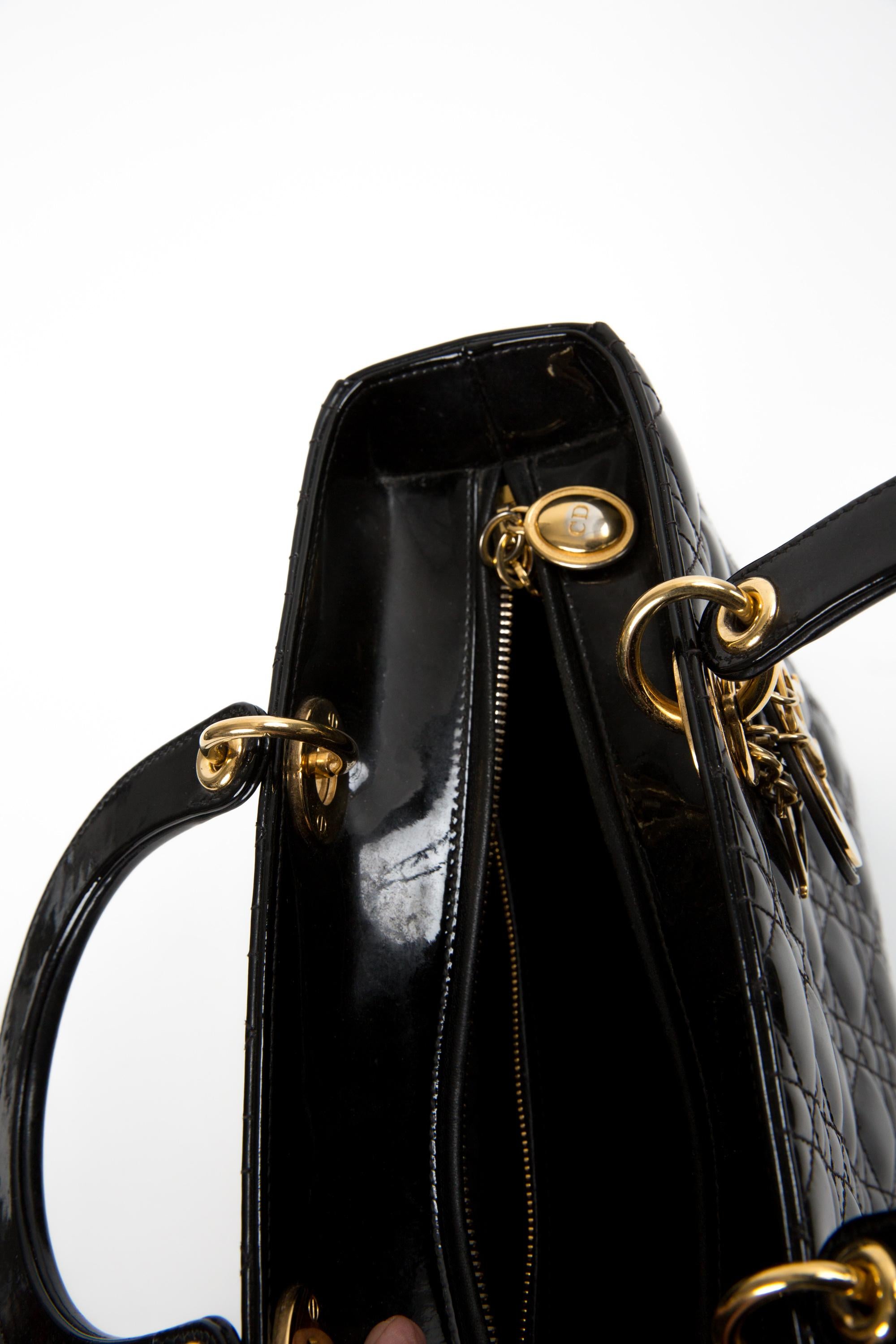 Christian Dior Black Patent Cannage Lady Dior Bag 2