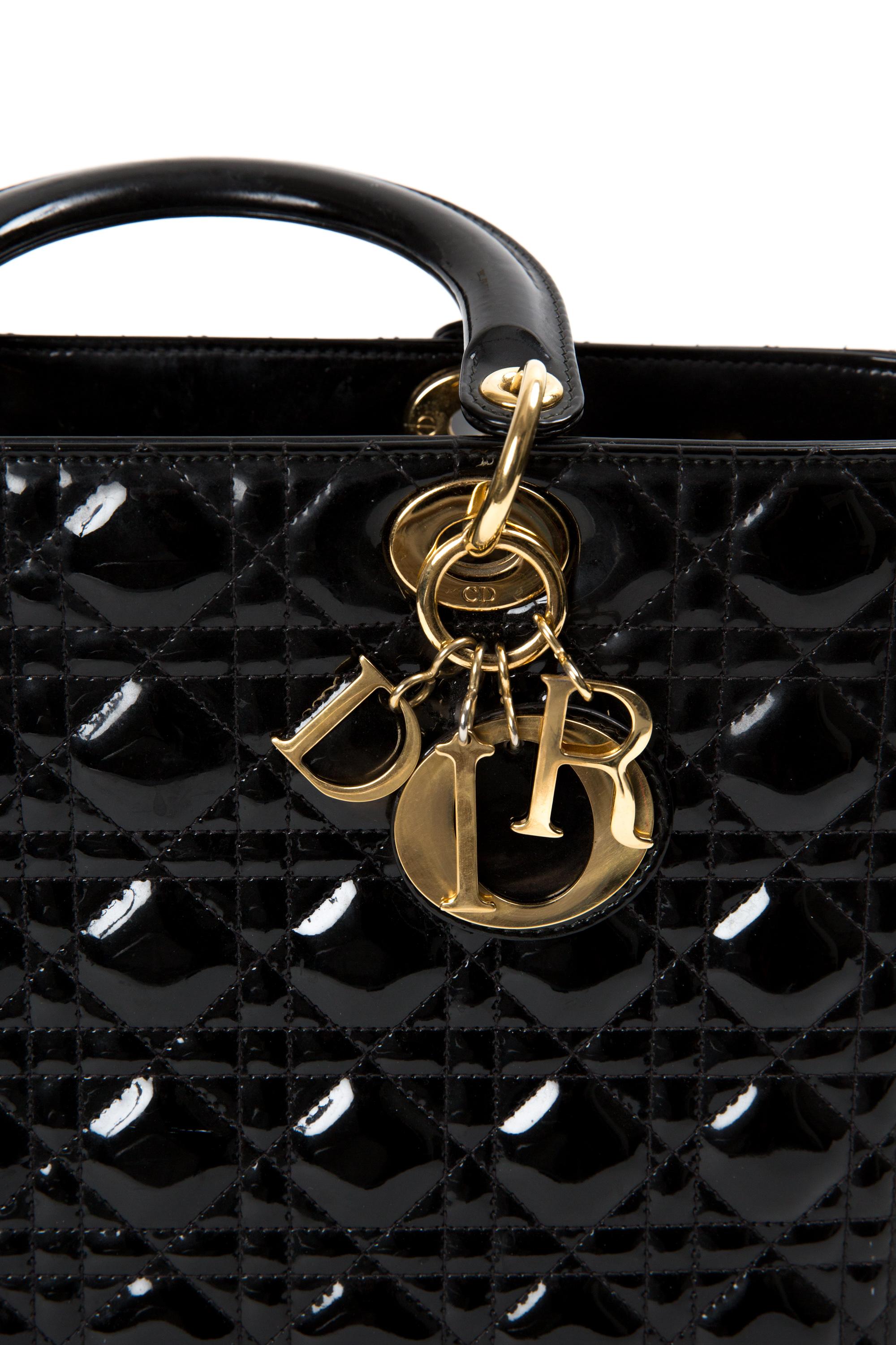 Christian Dior Black Patent Cannage Lady Dior Bag 3
