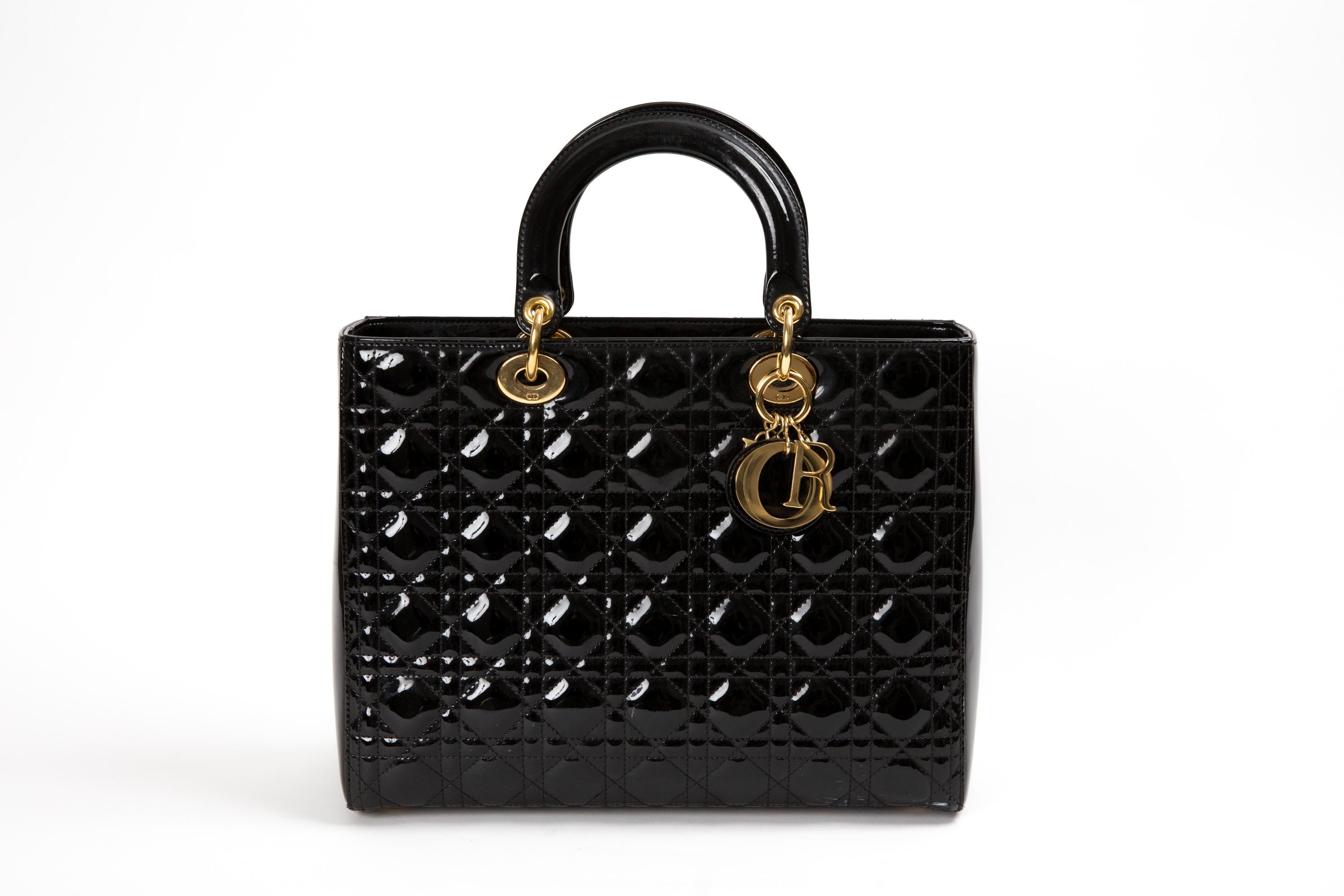 Christian Dior Black Patent Cannage Lady Dior Bag 4