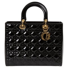 Christian Dior Black Patent Cannage Lady Dior Bag