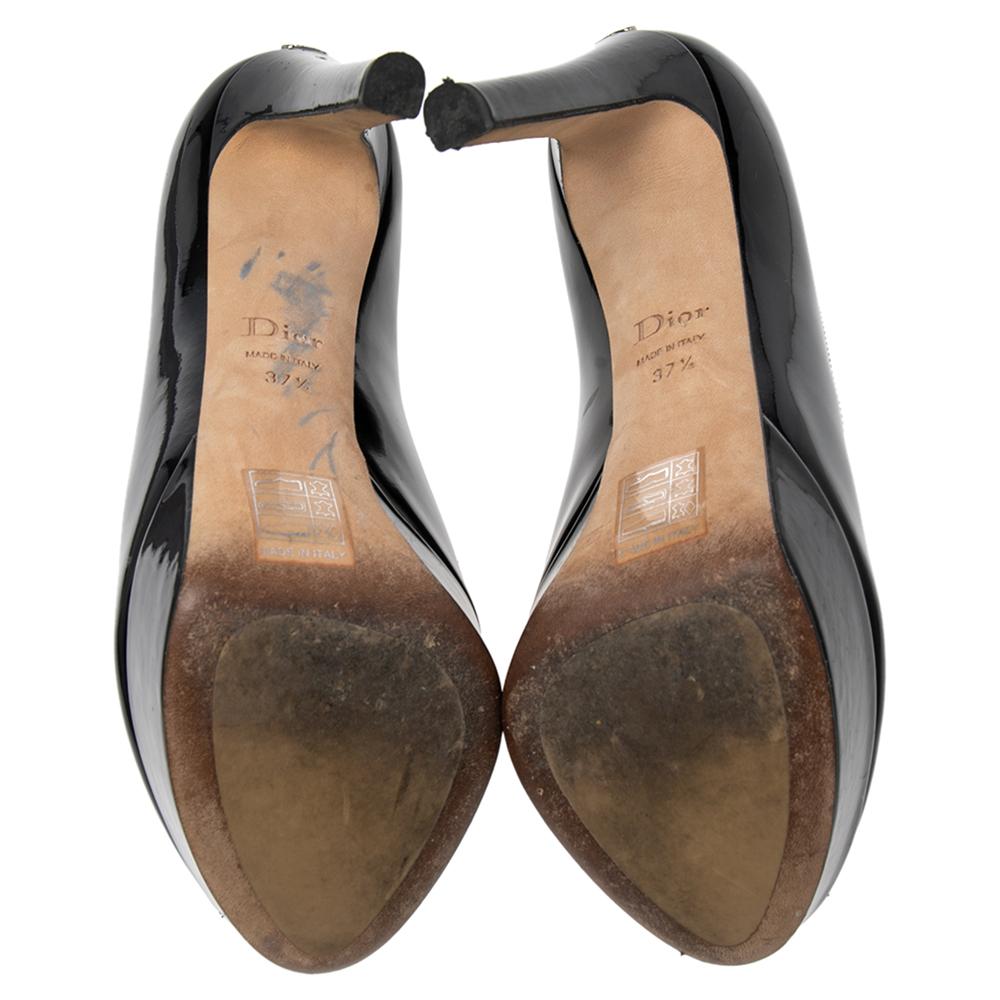 Christian Dior Black Patent Leather And PVC Peep Toe Platform Pumps Size 37.5 For Sale 1