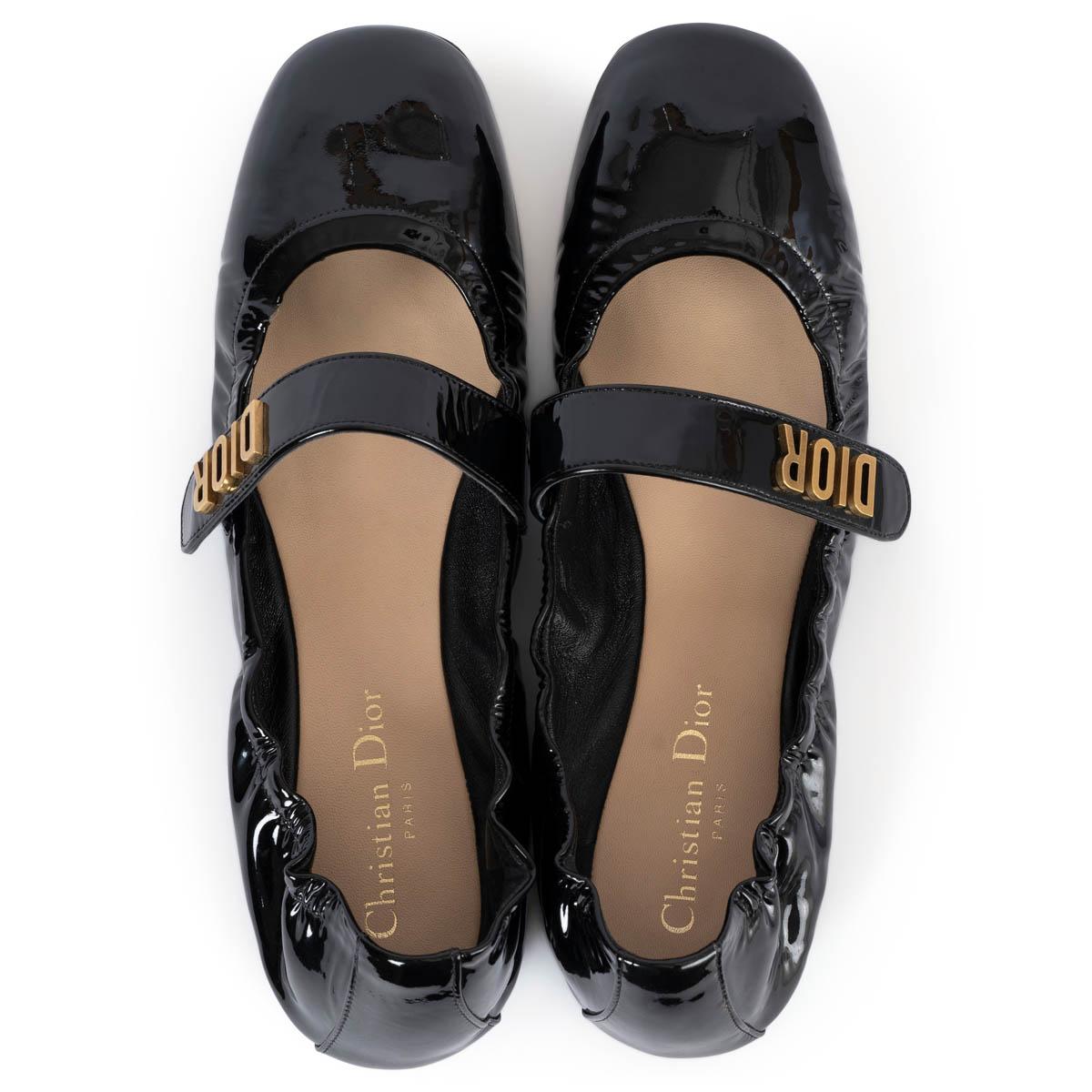 CHRISTIAN DIOR black patent leather BABY-D BALLET Flats Shoes 39 2