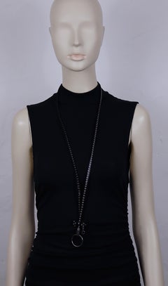 CHRISTIAN DIOR Black Patent Leather Bow Neck Key Ring