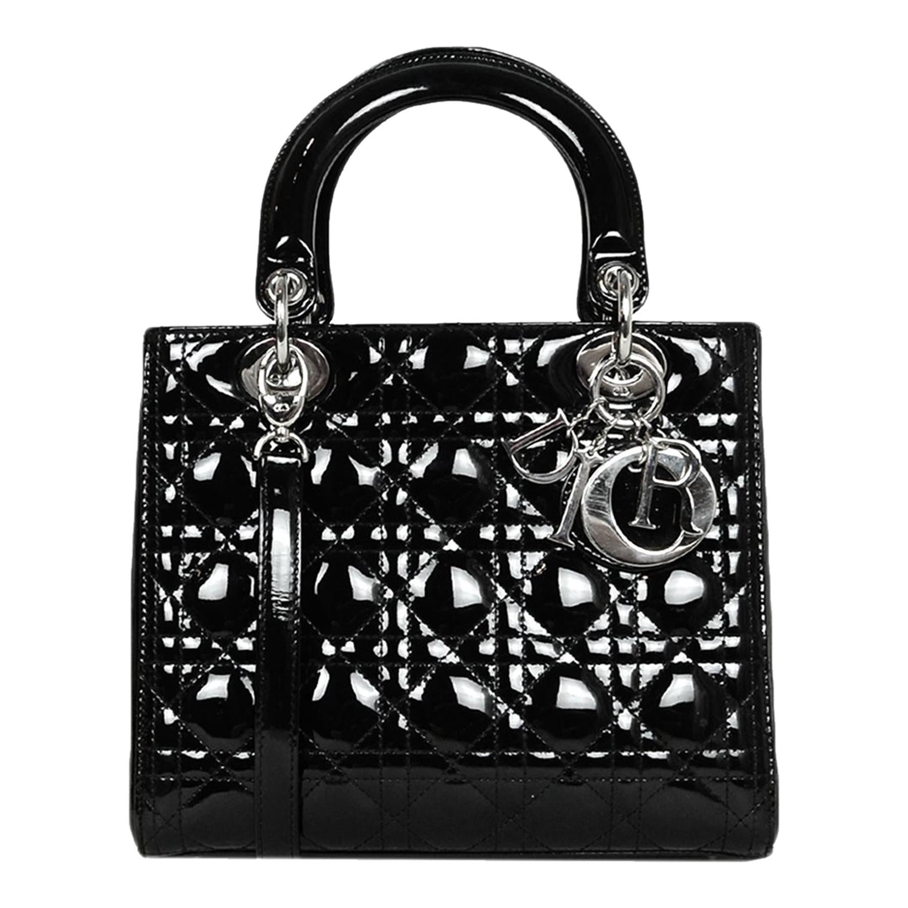 Christian Dior Black Patent Leather Cannage Medium Lady Dior Bag rt. $4, 100