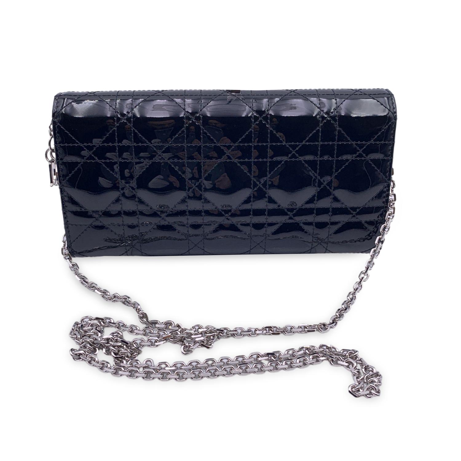 Christian Dior Black Patent Leather Clutch Pochette Lady Dior Bag In Excellent Condition In Rome, Rome